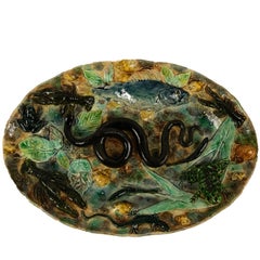 French Palissy Ware Majolica Trompe L'oeil Oval Plaque by Longchamps, ca. 1870