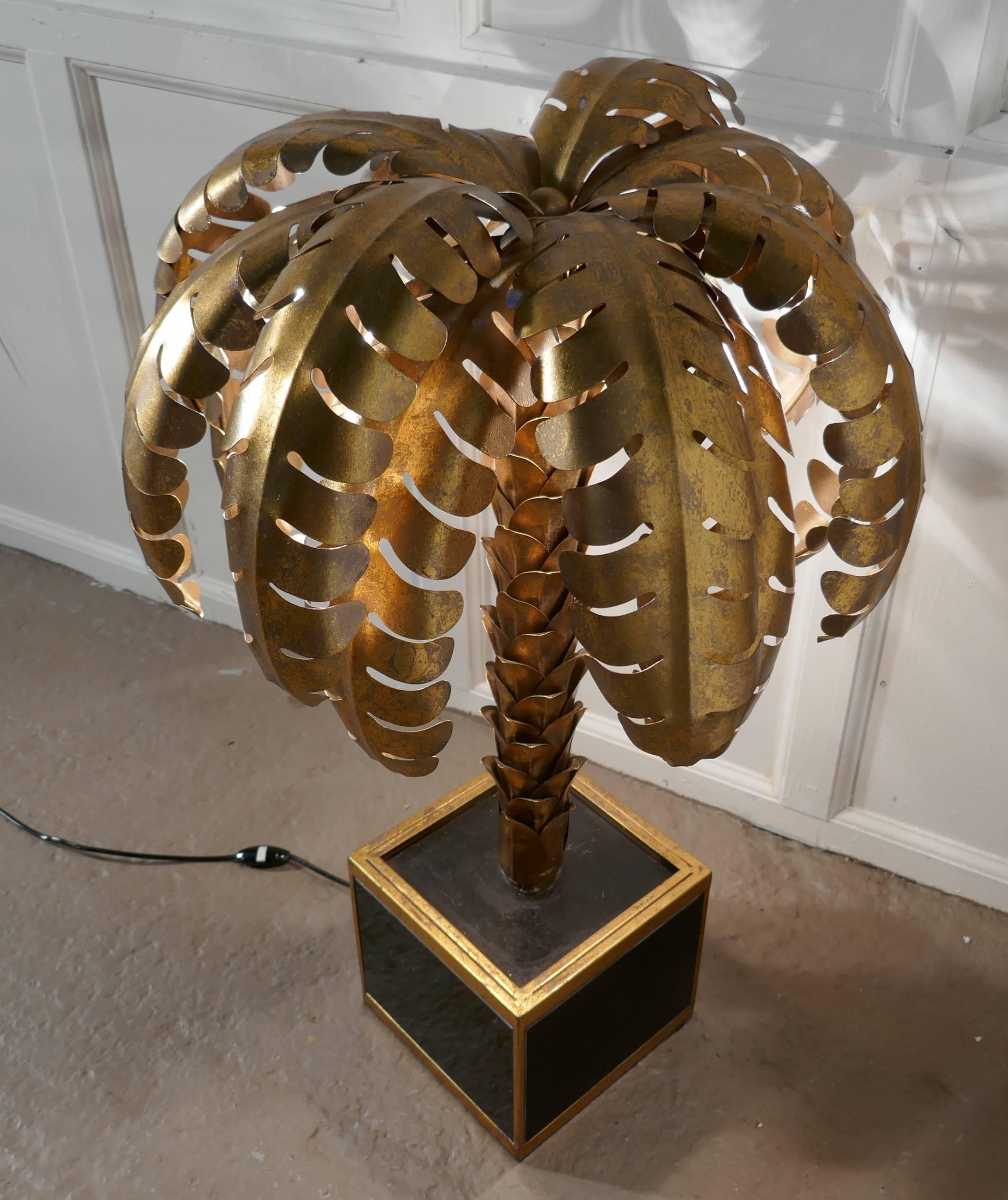 Modern French Palm Tree Tole Ware Table Lamp from Maison Jansen, circa 1970