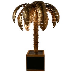 French Palm Tree Tole Ware Table Lamp from Maison Jansen, circa 1970