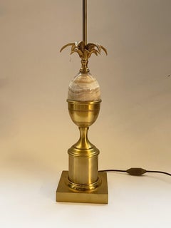 French Palmtree Bronze and Onyx Egg Lamp in the style of Maison Charles, 1970s