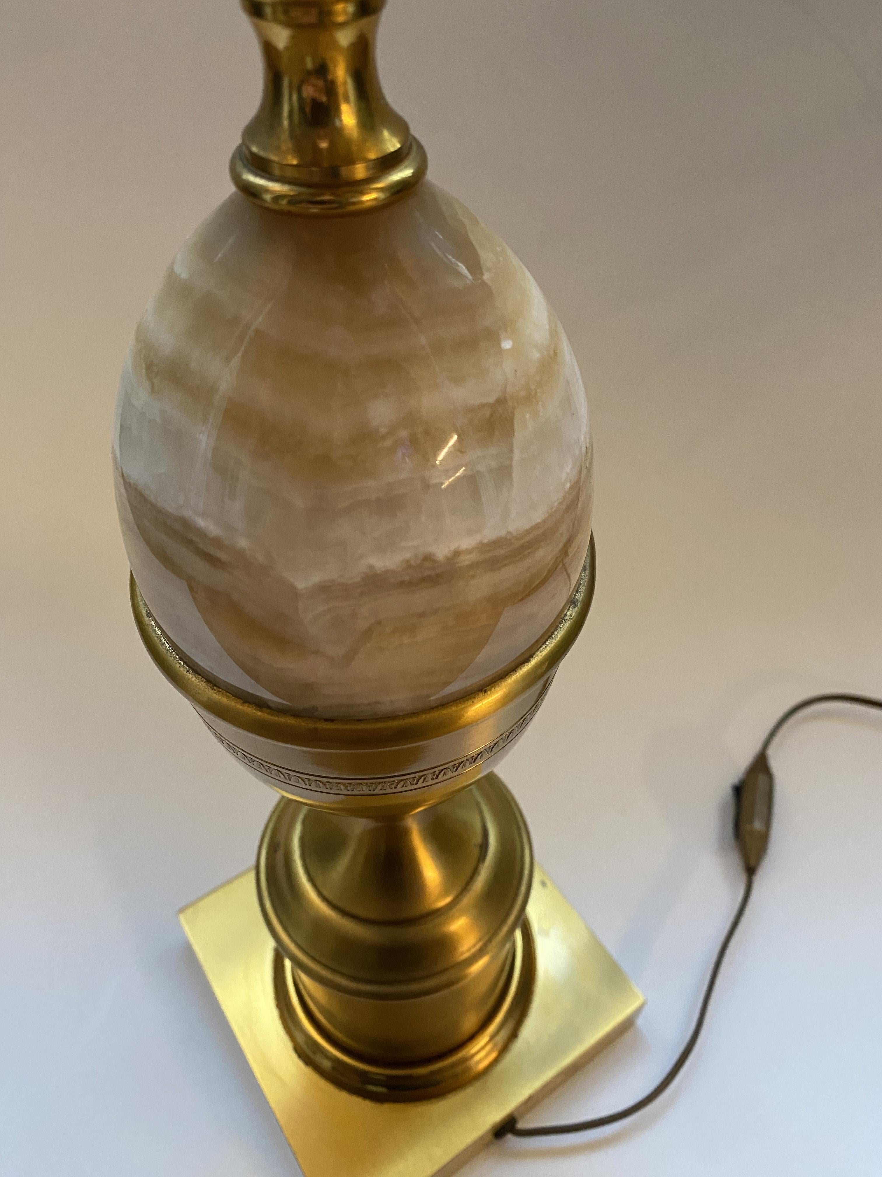 French Palmtree Bronze and Onyx Egg Lamp in the style of Maison Charles, 1970s In Good Condition For Sale In Lille, FR