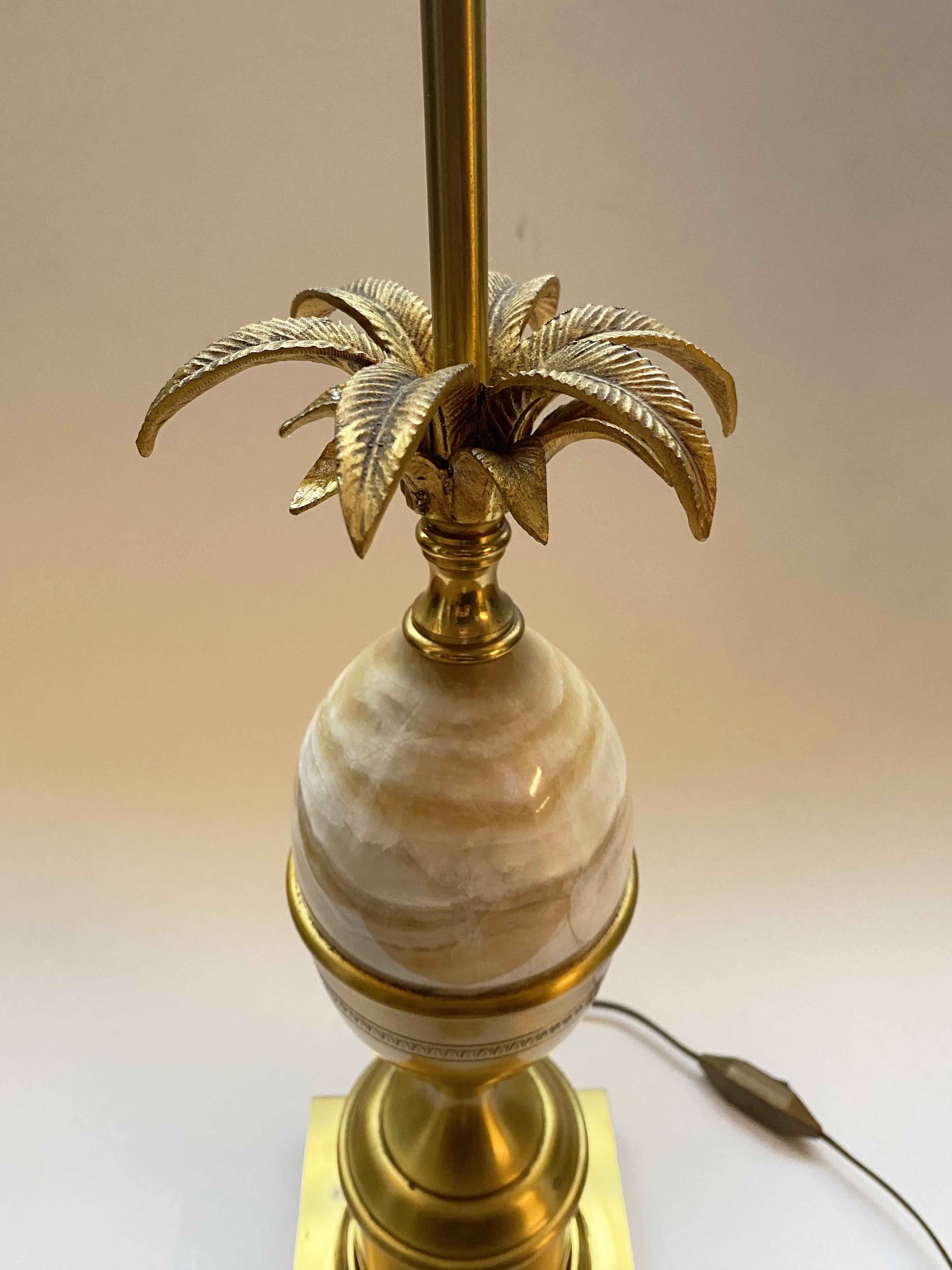 Brass French Palmtree Bronze and Onyx Egg Lamp in the style of Maison Charles, 1970s For Sale