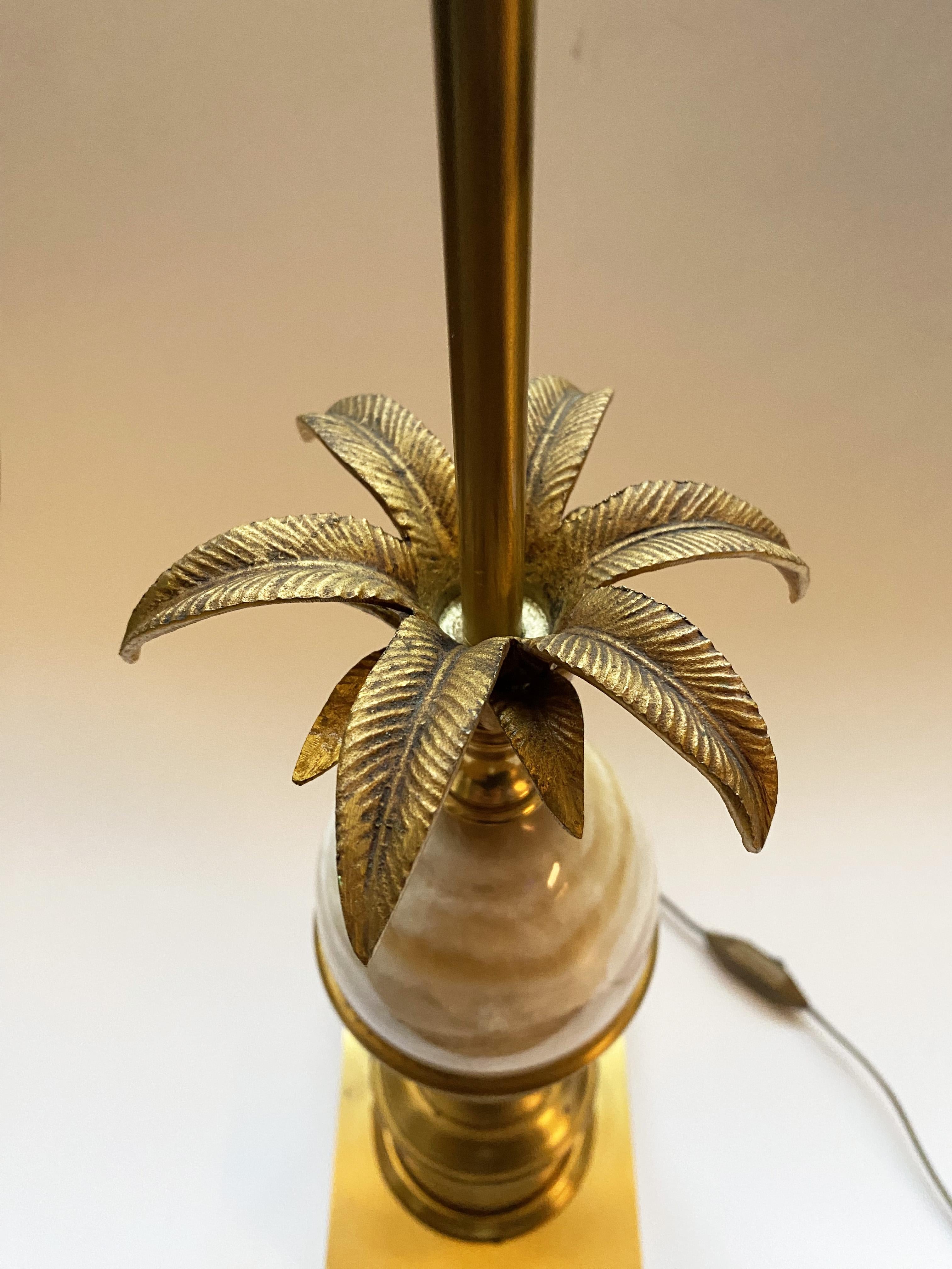 French Palmtree Bronze and Onyx Egg Lamp in the style of Maison Charles, 1970s For Sale 1