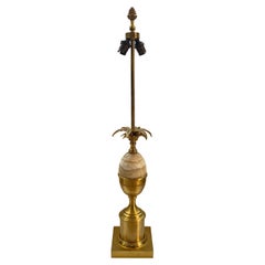 French Palmtree Bronze and Onyx Egg Lamp in the style of Maison Charles, 1970s