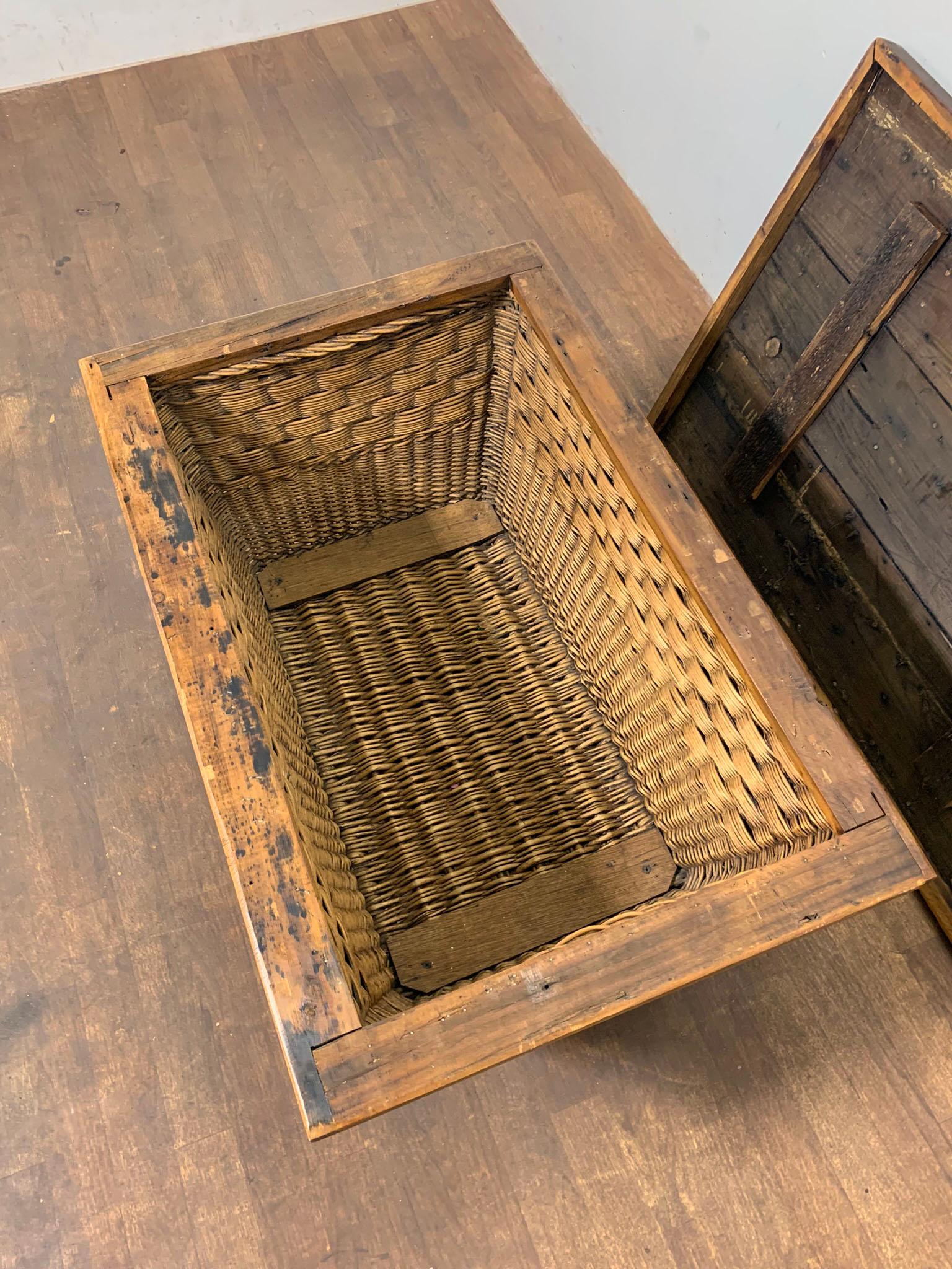 Late 20th Century French Pantry Board and Basket Coffee Table Ca. 1970s