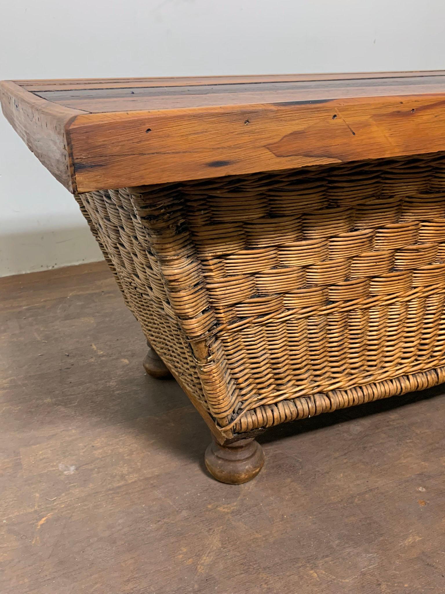 Wicker French Pantry Board and Basket Coffee Table Ca. 1970s