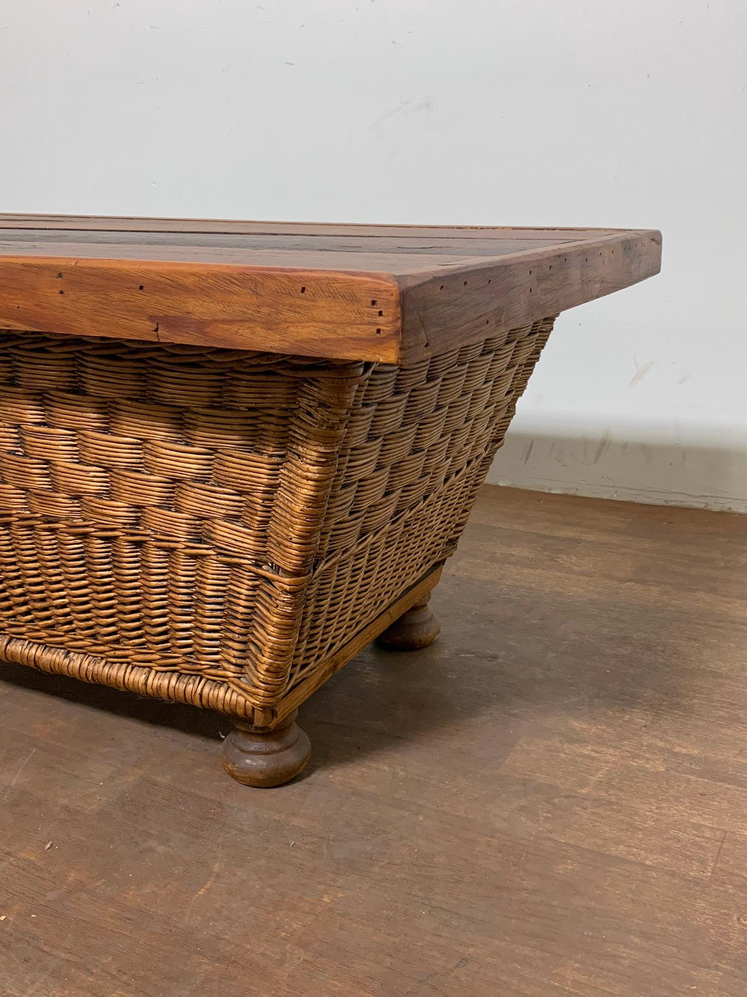 French Pantry Board and Basket Coffee Table Ca. 1970s 1