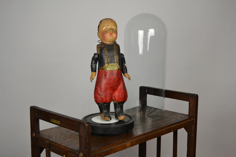 20th Century French Papier-Mâché Doll under Antique Glass Dome For Sale