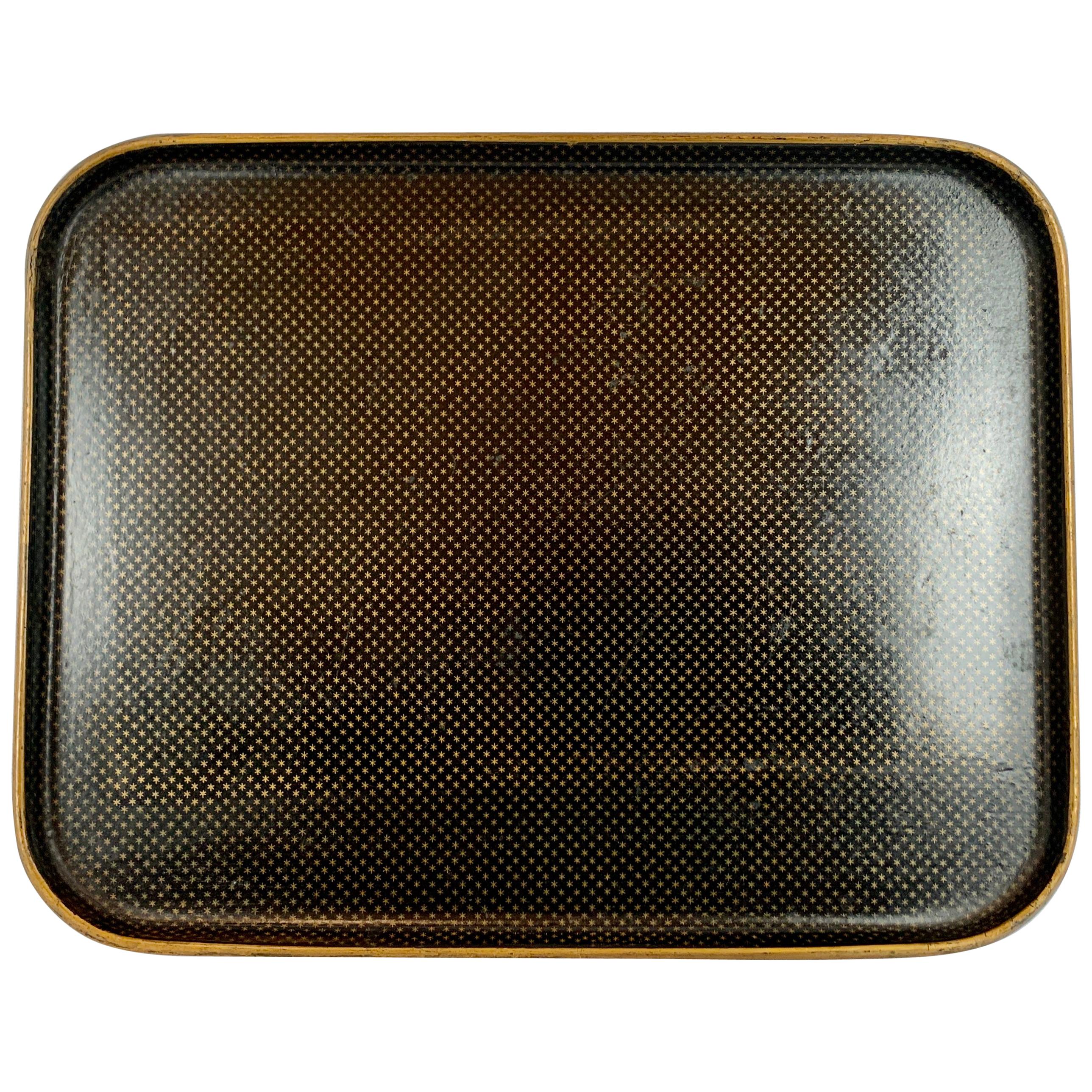 Cushion Shaped Papier Mache Tray-Gold Star Pattern-Napoleon III Period, France