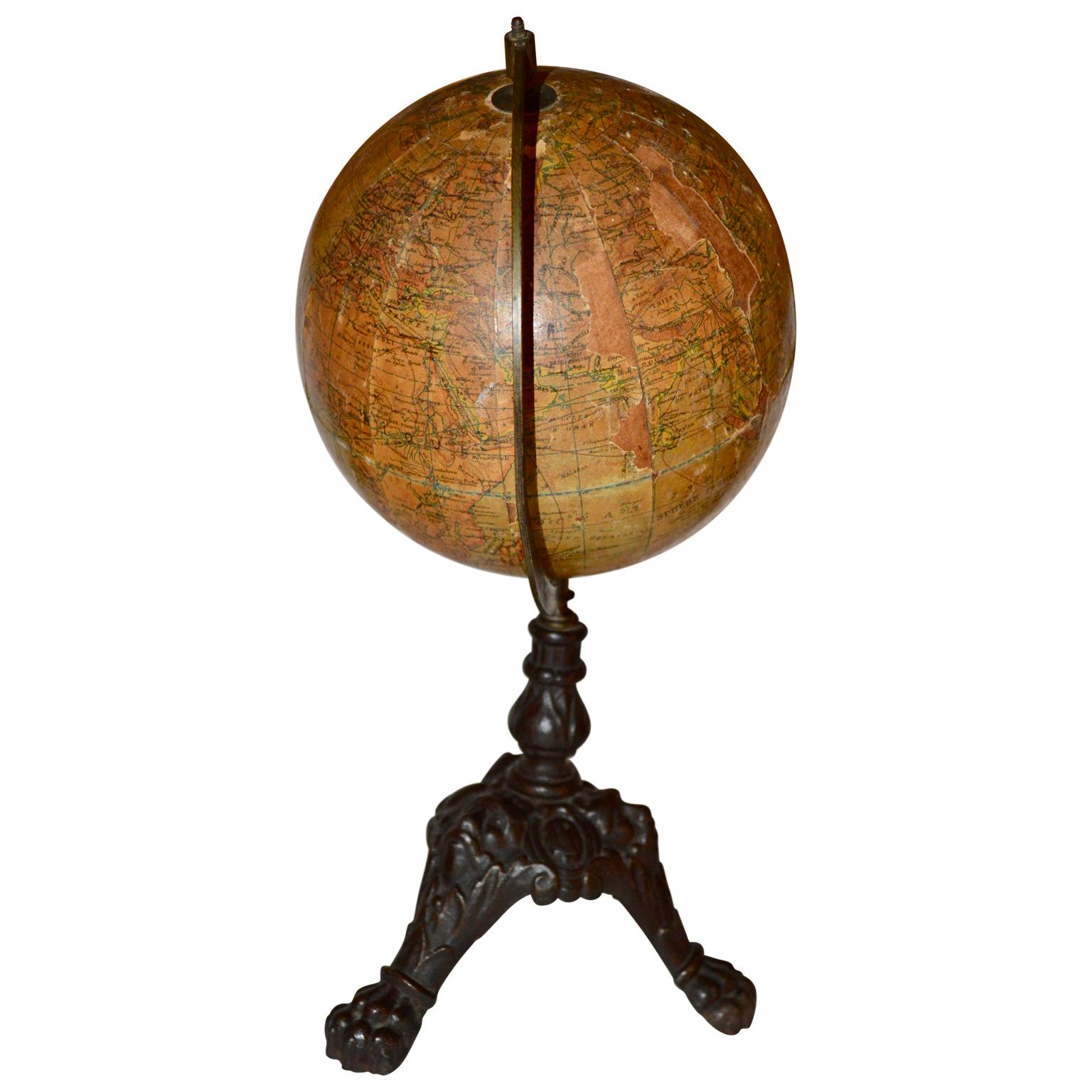 Cast French Papier-Mâché Terrestial Globe by J. Lebeque et Cie
