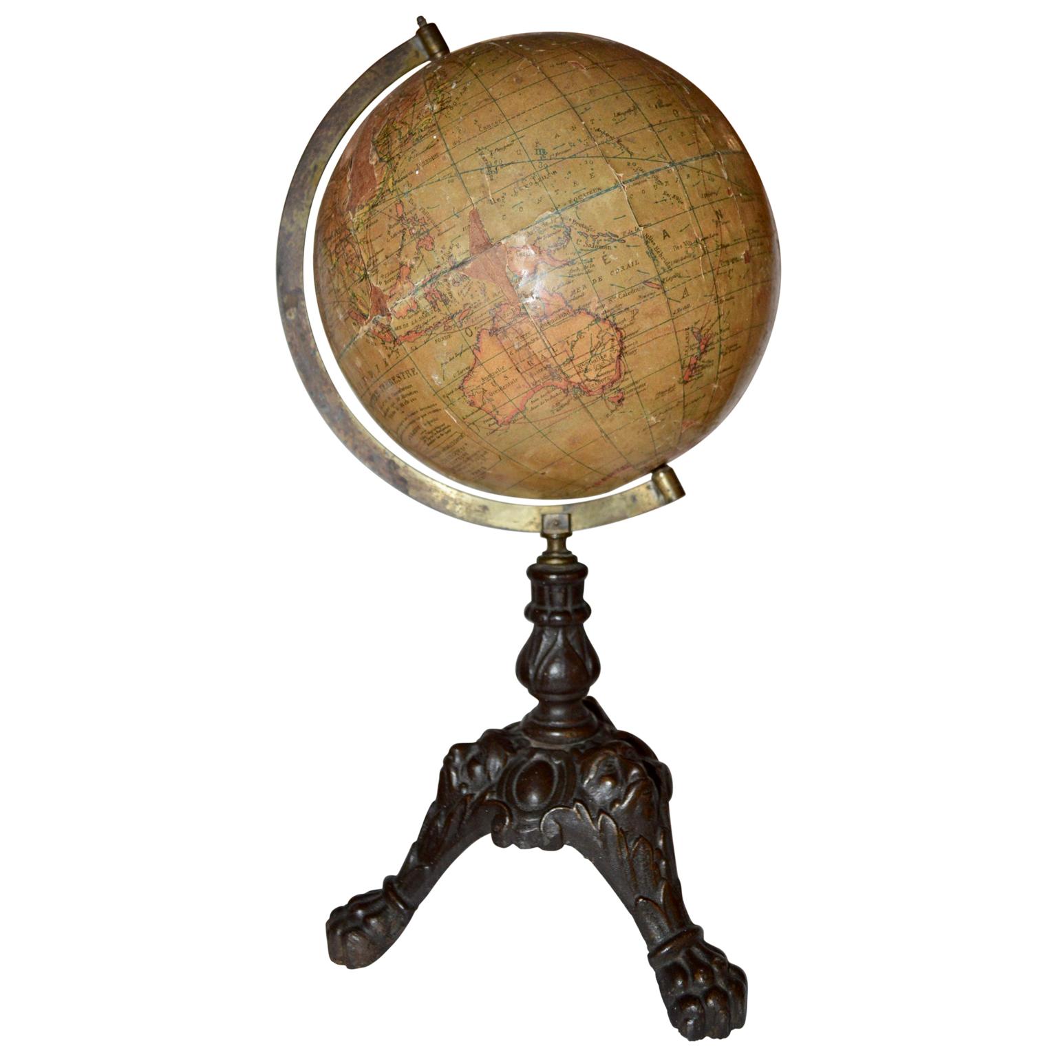 Late 19th Century French Papier-Mâché Terrestial Globe by J. Lebeque et Cie