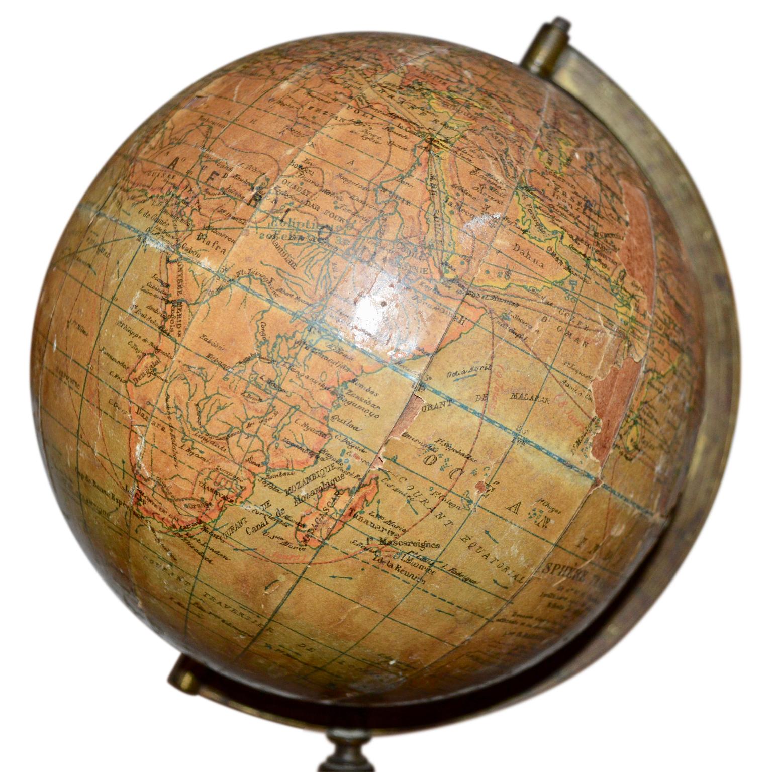 Iron French Papier-Mâché Terrestial Globe by J. Lebeque et Cie