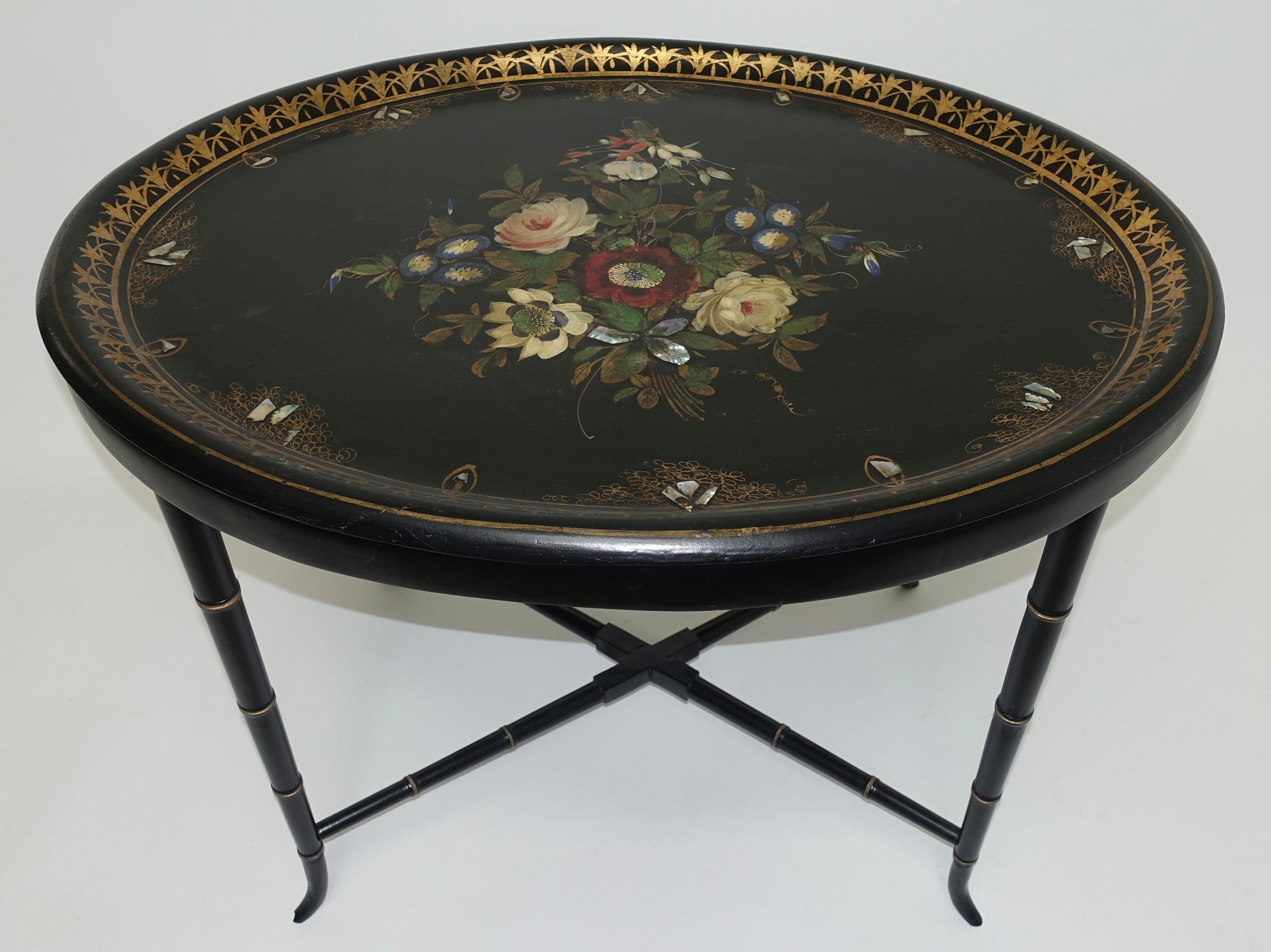 19th Century French Oval Papier Mâché Tray Table 