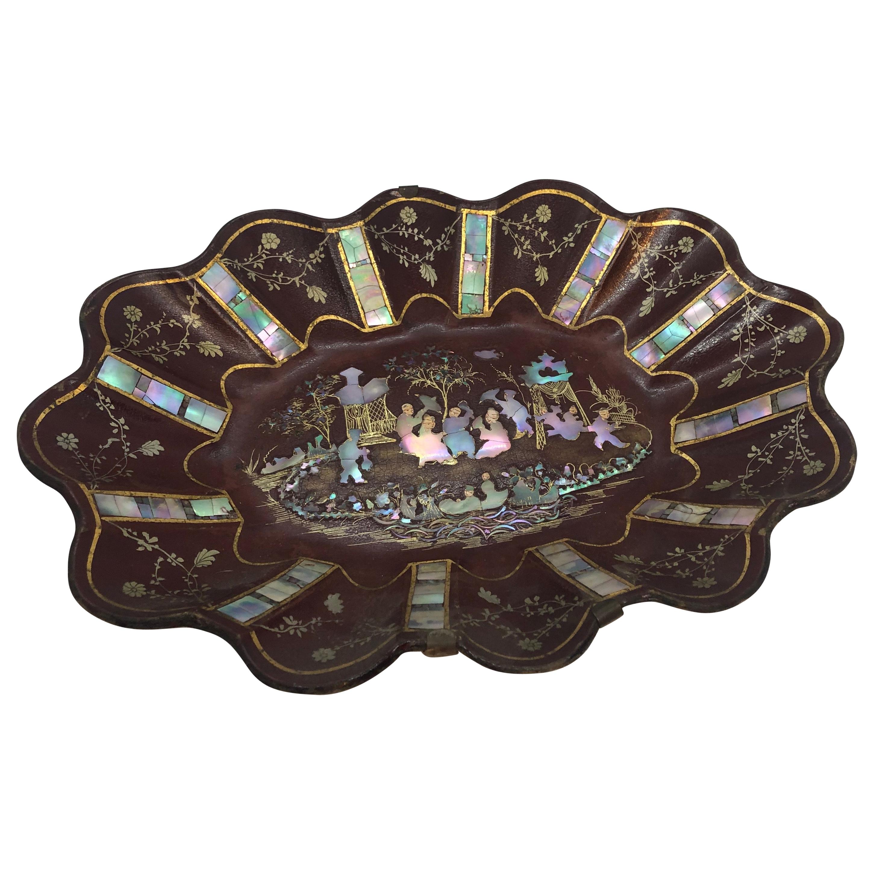 French Papier Mâché Tray with Mother of Pearl Inlay For Sale