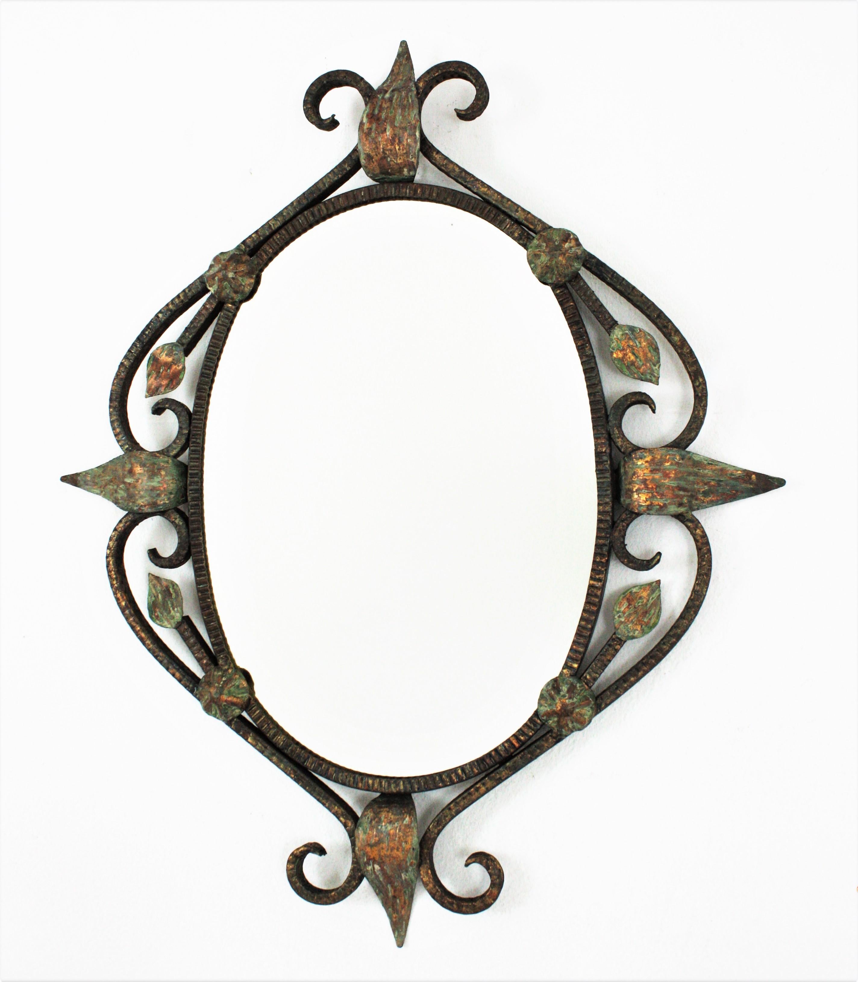 French Parcel Gilt Wall Mirror in Hand Forged Iron 3
