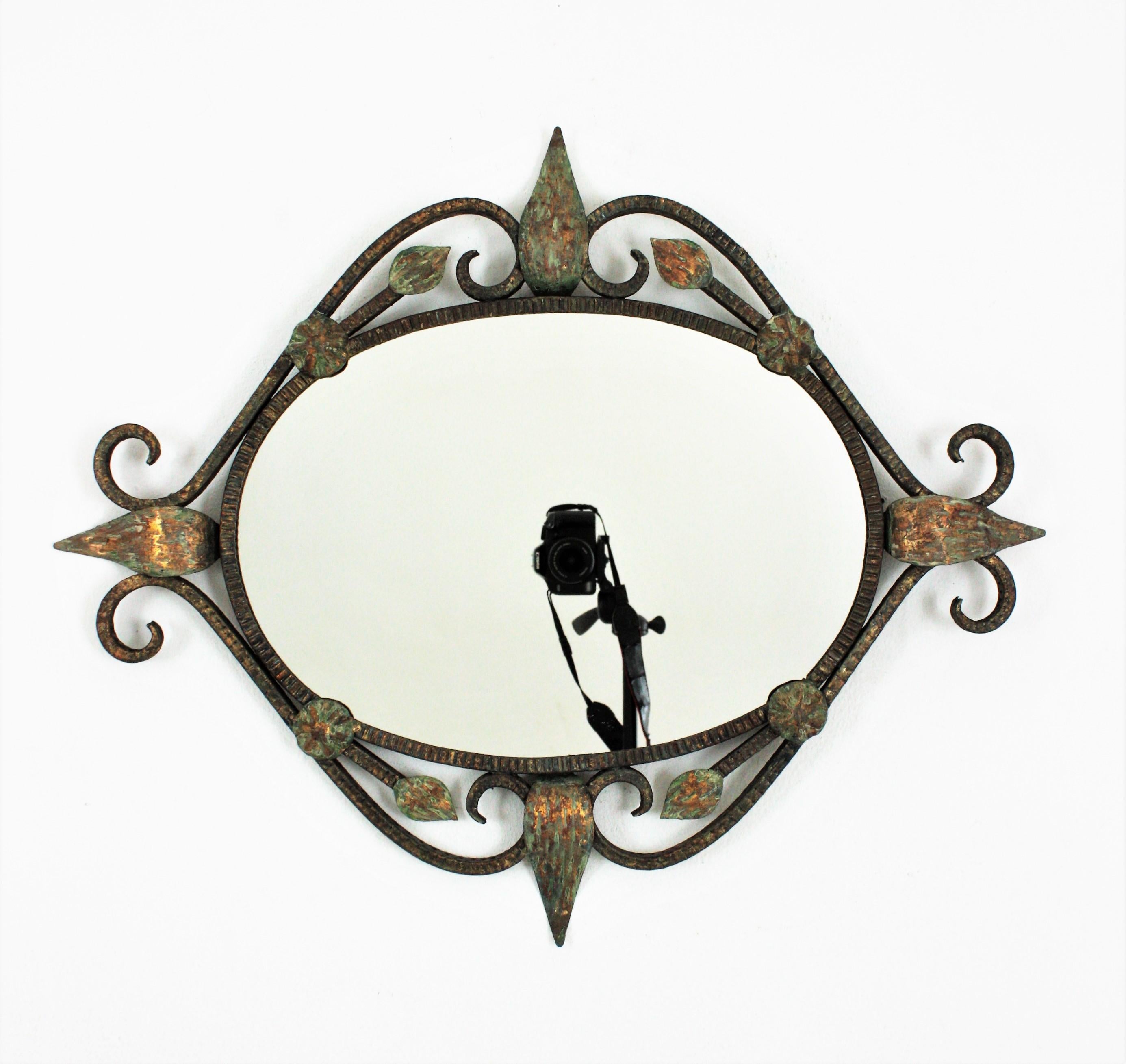French Parcel Gilt Wall Mirror in Hand Forged Iron For Sale 5