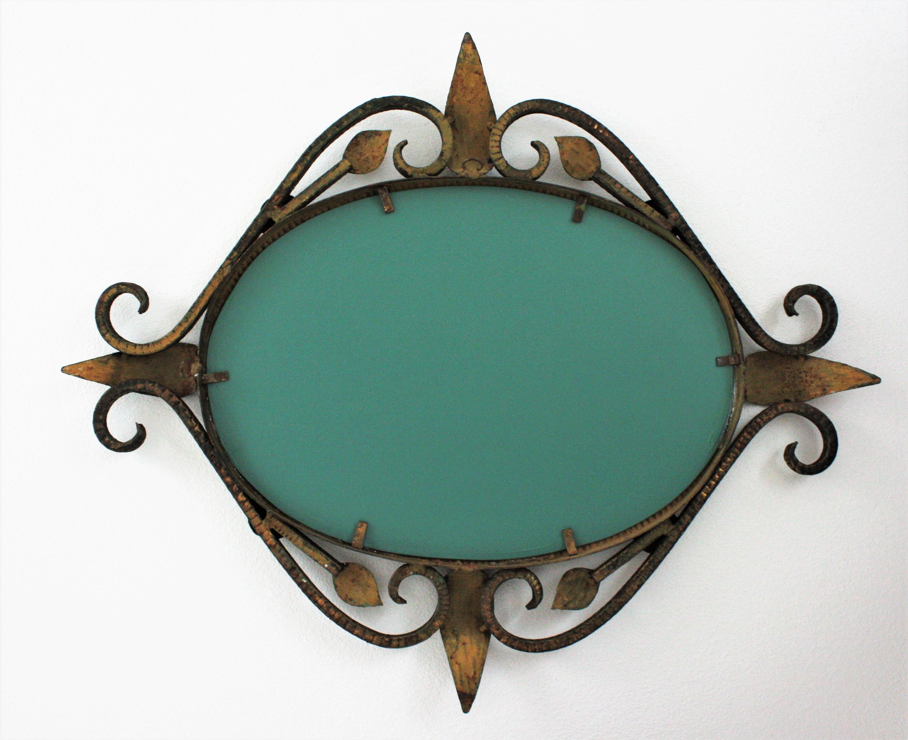 French Parcel Gilt Wall Mirror in Hand Forged Iron 6