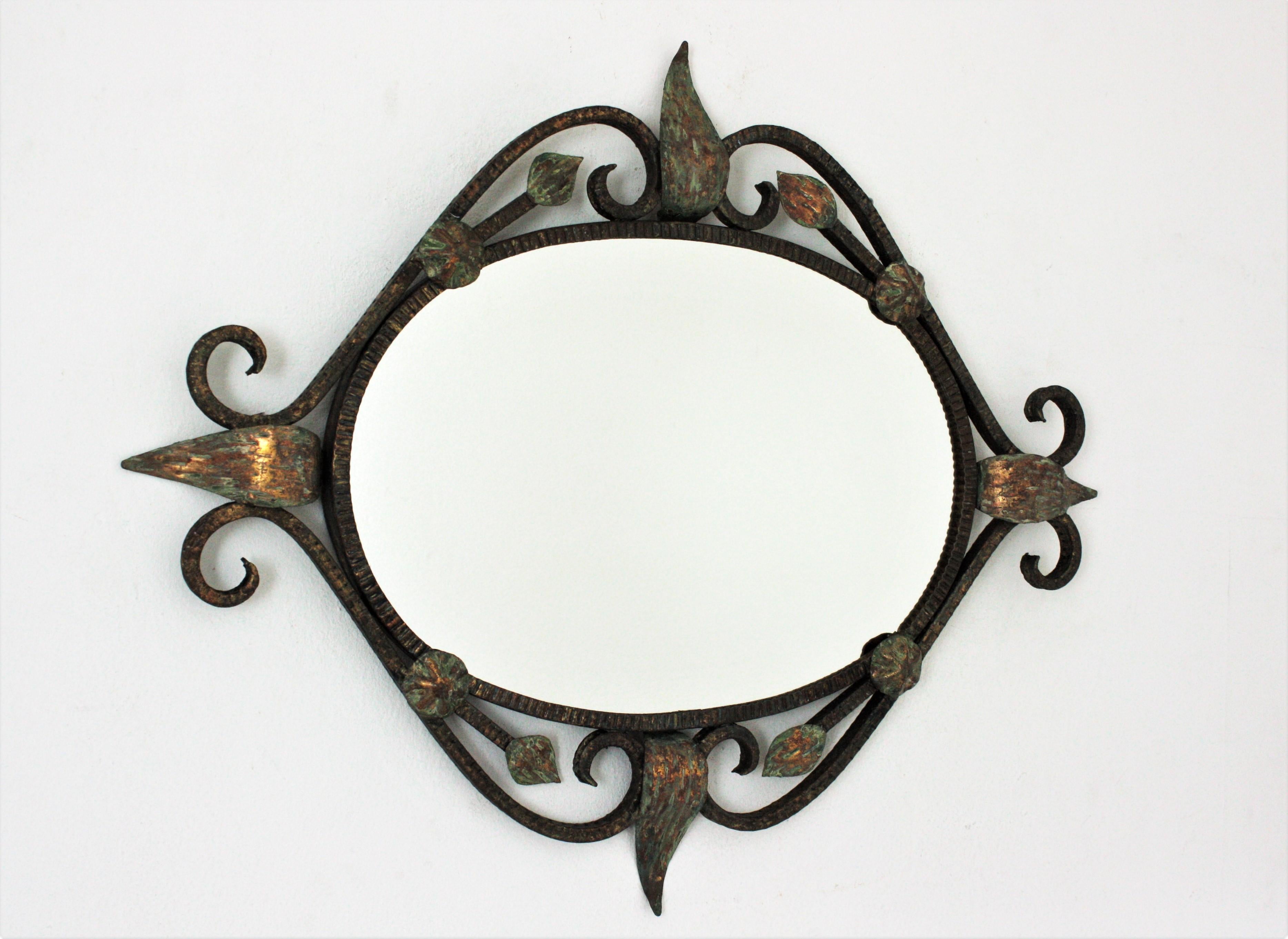 French Parcel Gilt Wall Mirror in Hand Forged Iron 7