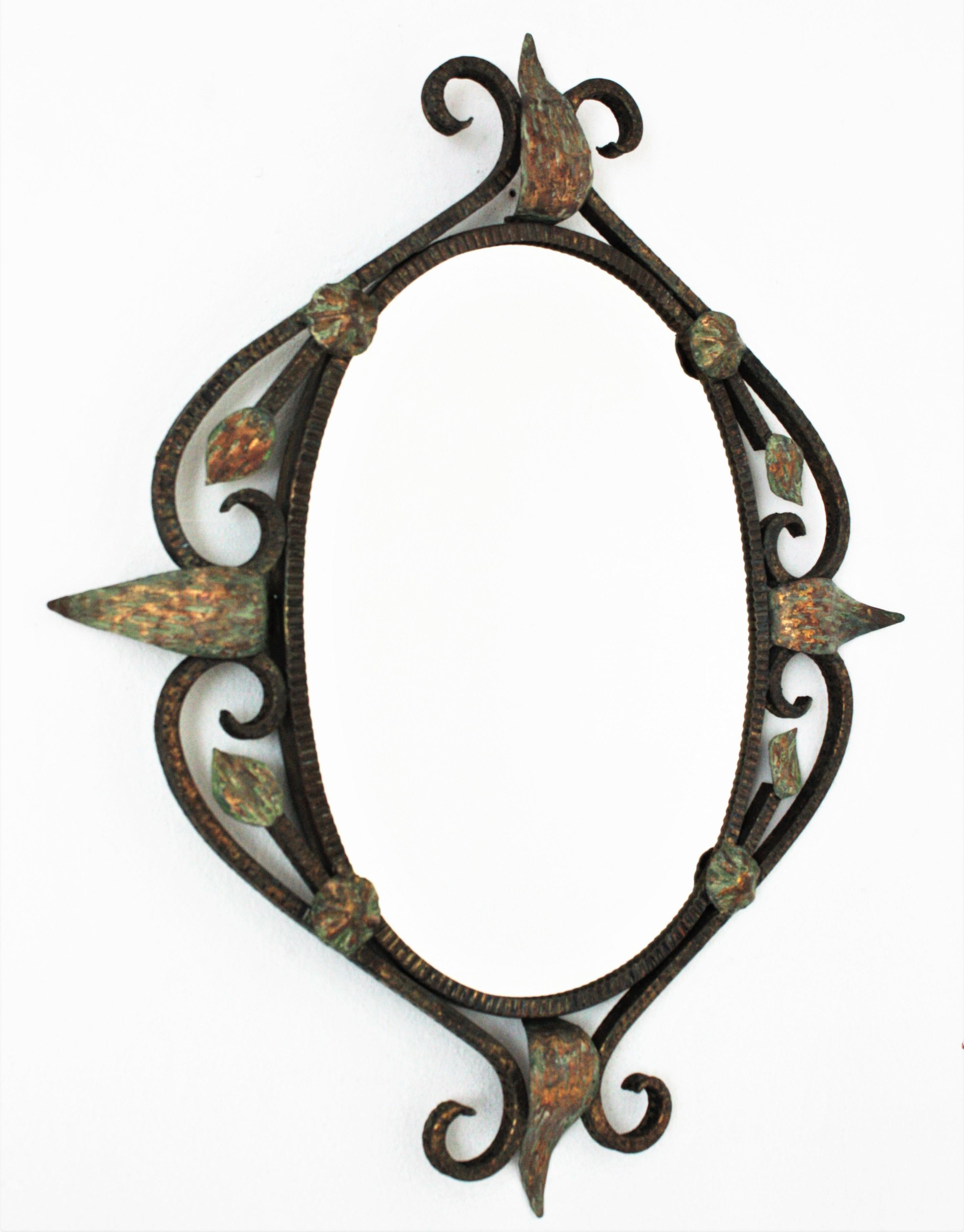 Art Deco French Hand Forged Mirror, 1940s For Sale