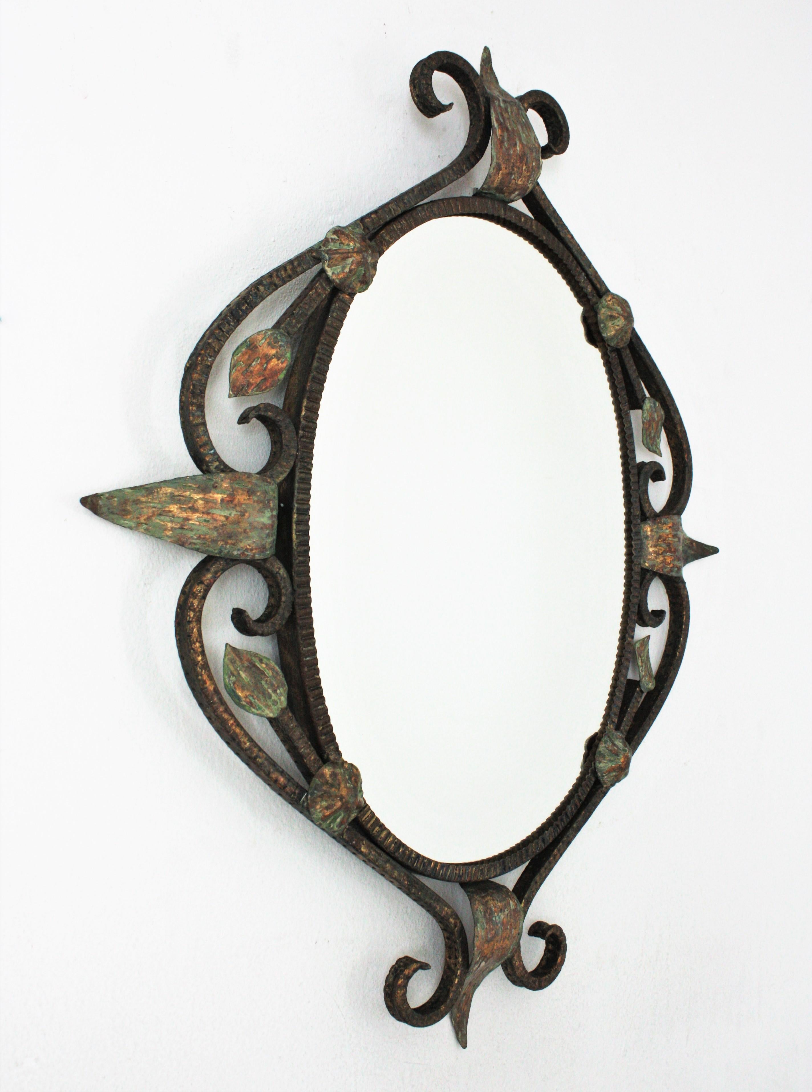 20th Century French Parcel Gilt Wall Mirror in Hand Forged Iron For Sale