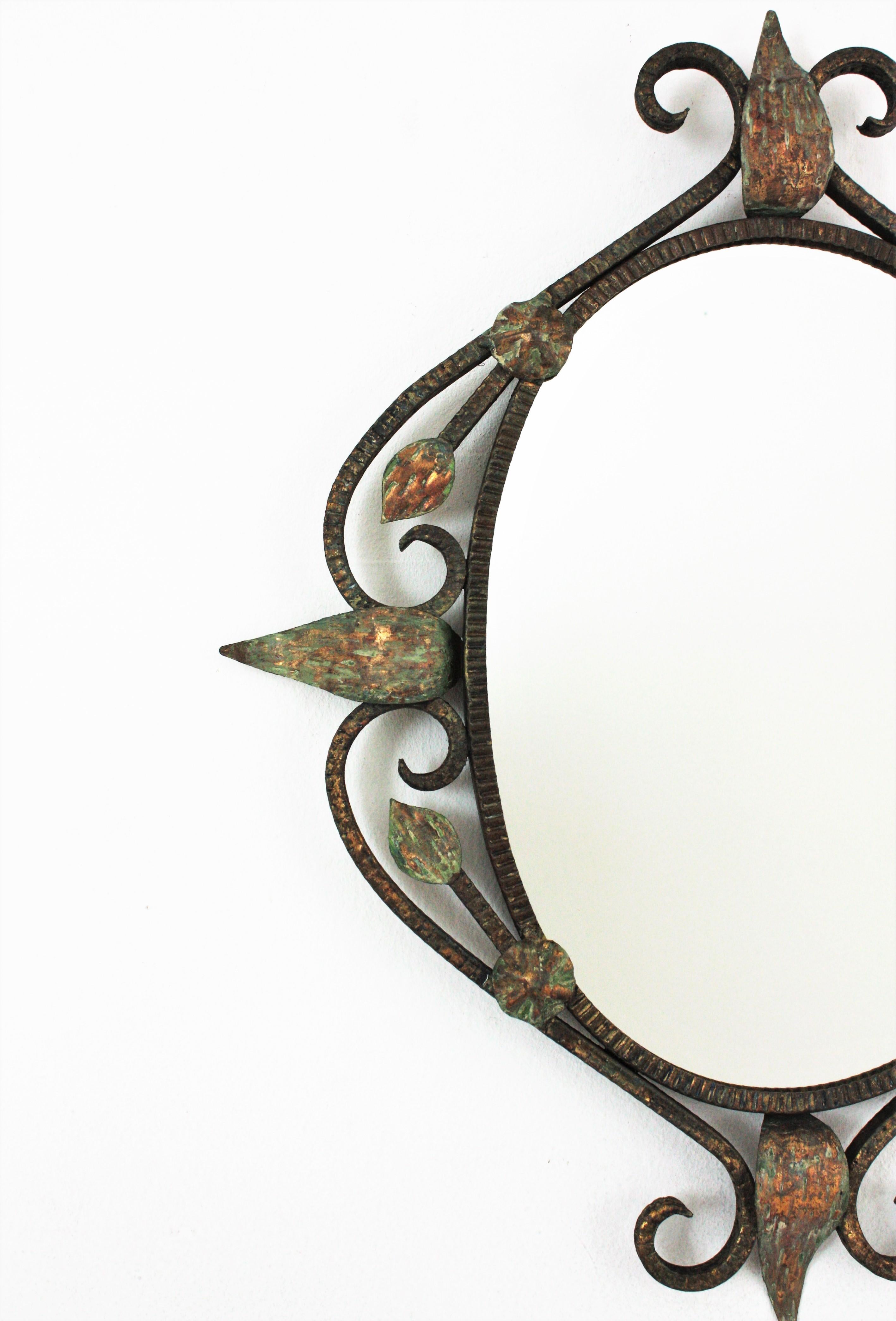 Gold Leaf French Parcel Gilt Wall Mirror in Hand Forged Iron