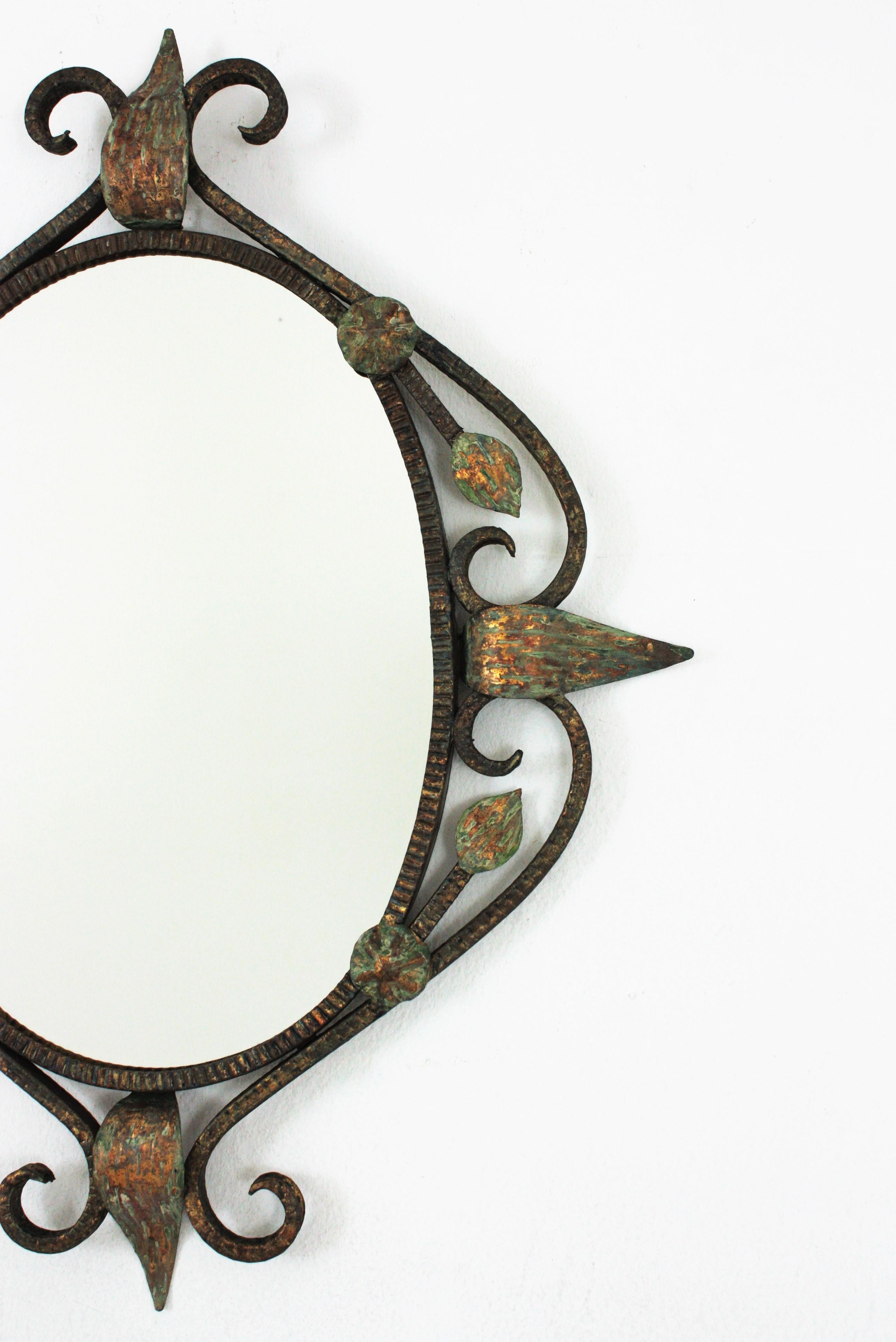 French Parcel Gilt Wall Mirror in Hand Forged Iron 1