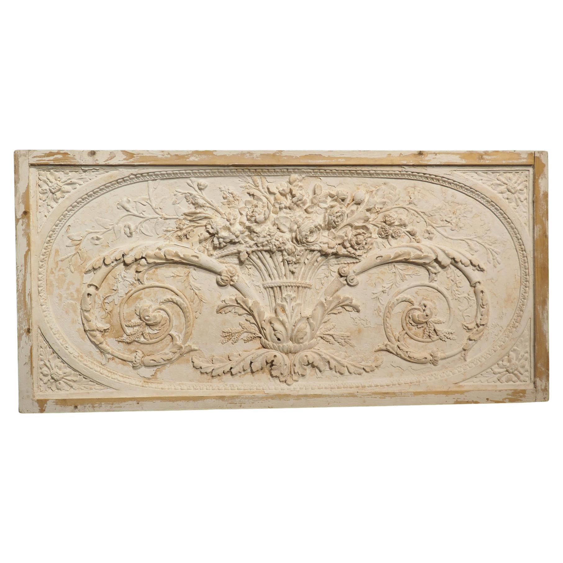 French Parcel Painted Plaster and Wood Overdoor Panel from Provence
