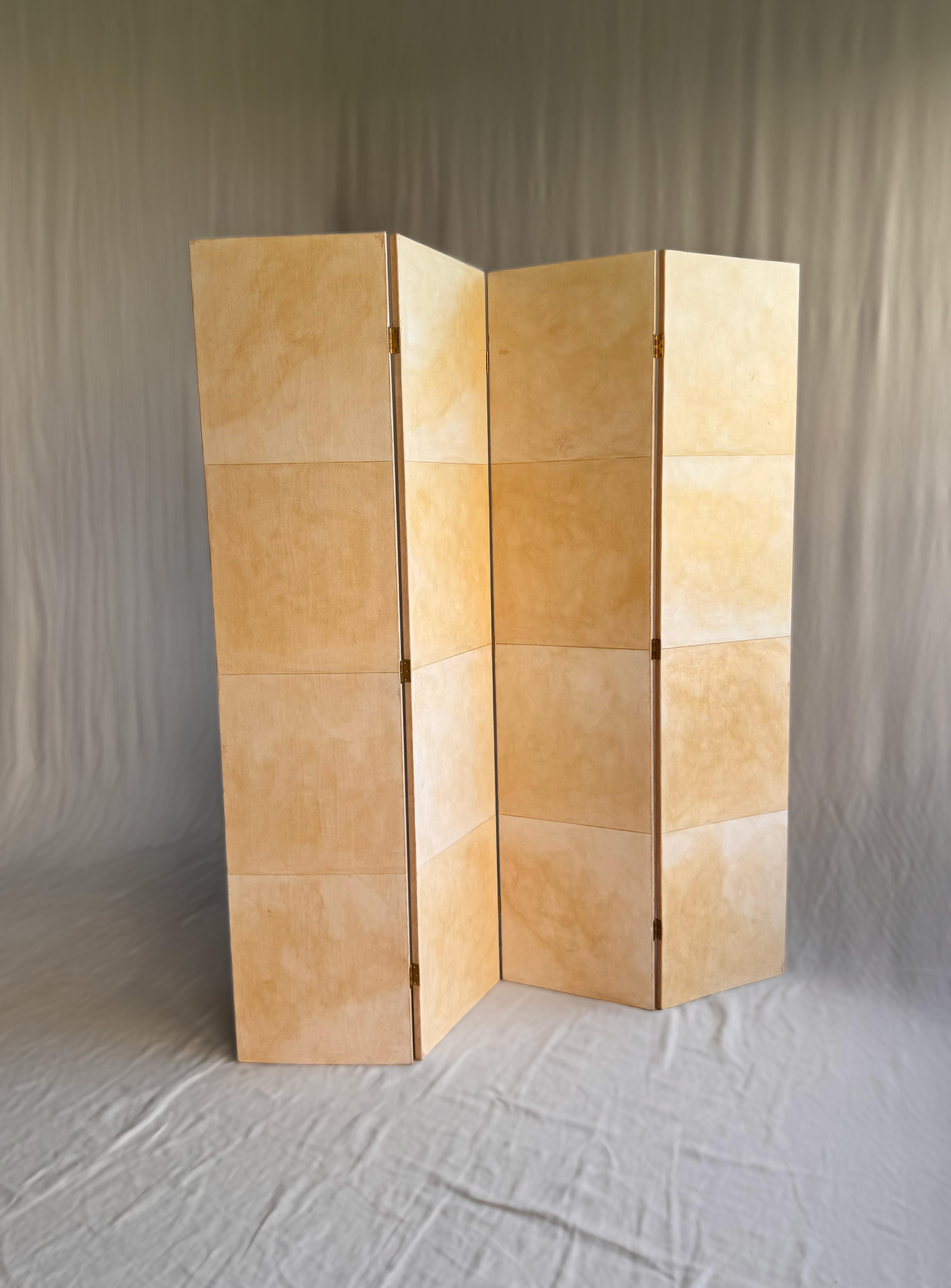 French Parchment 4 Panel Folding Screen with Brass Hinges For Sale at ...