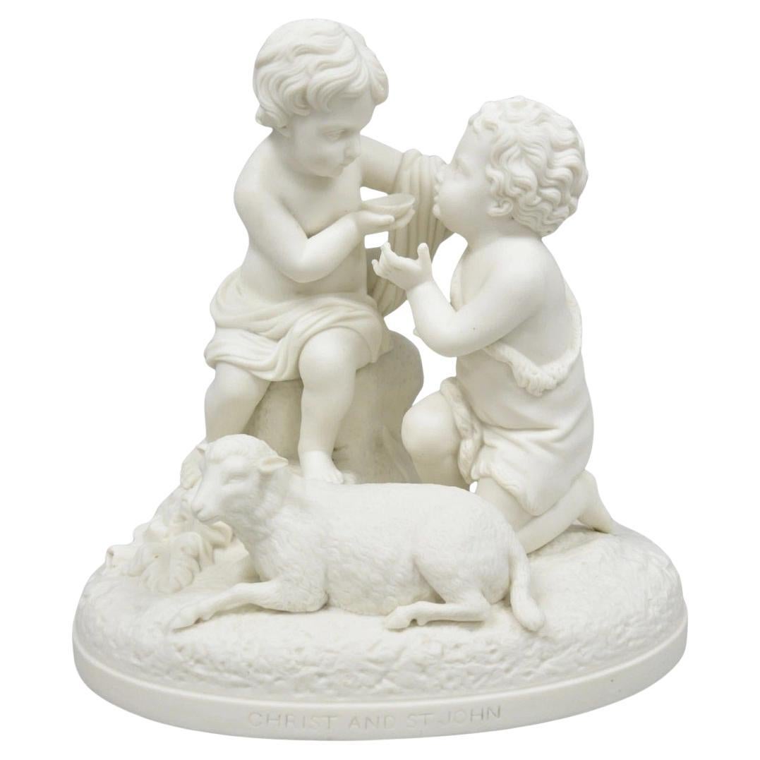 French French Parian Porcelain Bisque "Feed My Lambs" Christ
St John Statue Sculpture