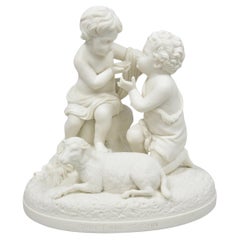 French Parian Porcelain Bisque "Feed My Lambs" Christ & St John Statue Sculpture French Parian Porcelain Bisque "Feed My Lambs" Christ & St John Statue Sculpture