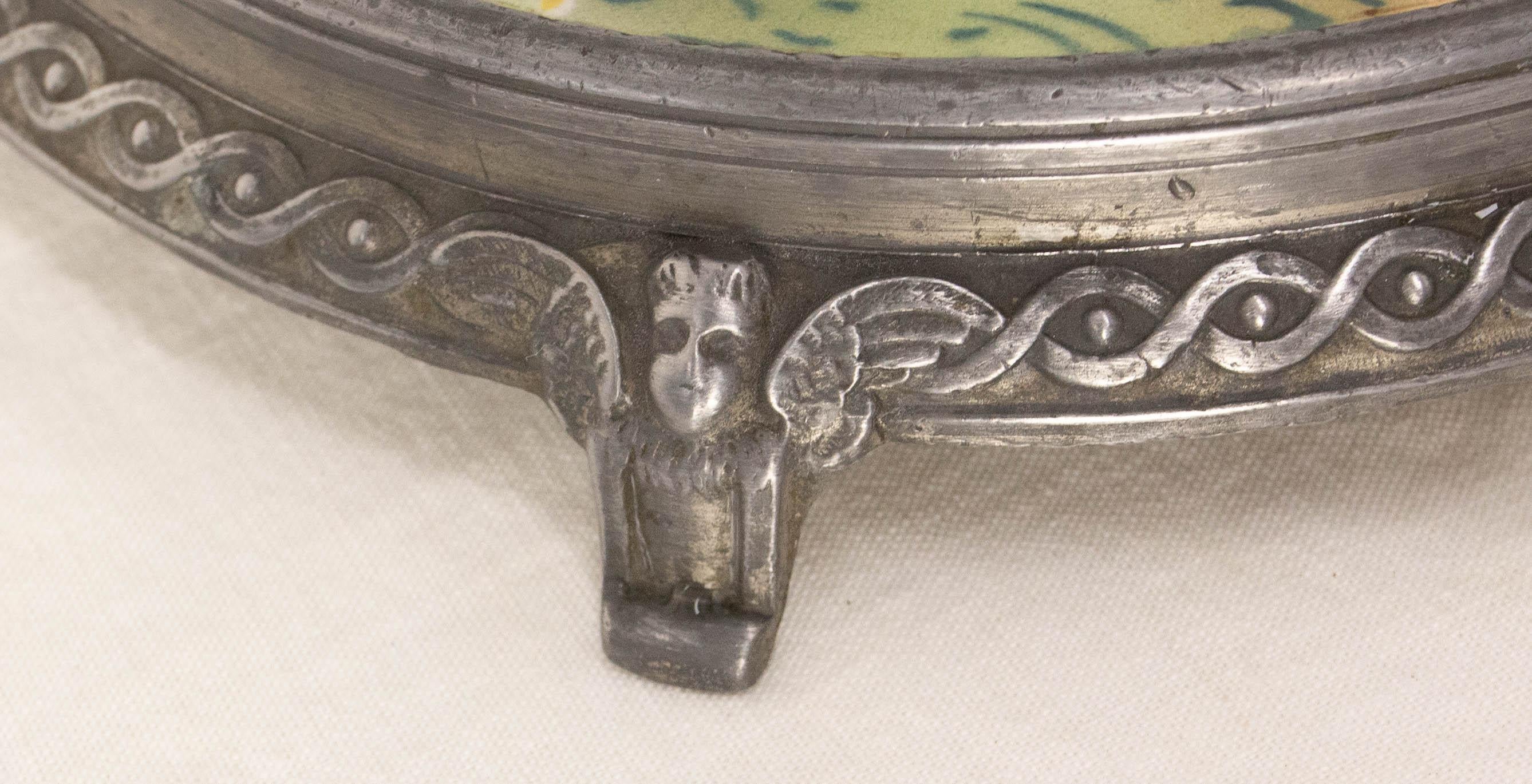 Französische Pariser Jugendstil Zamak & Keramik Seelandschaft um 1900 (20. Jahrhundert) im Angebot