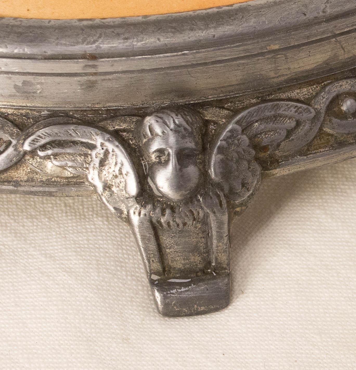 Französische Pariser Jugendstil Zamak & Keramik Seelandschaft um 1900 (Metall) im Angebot