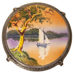 Paisaje lacustre francés París Art Nouveau Zamac y cerámica circa 1900