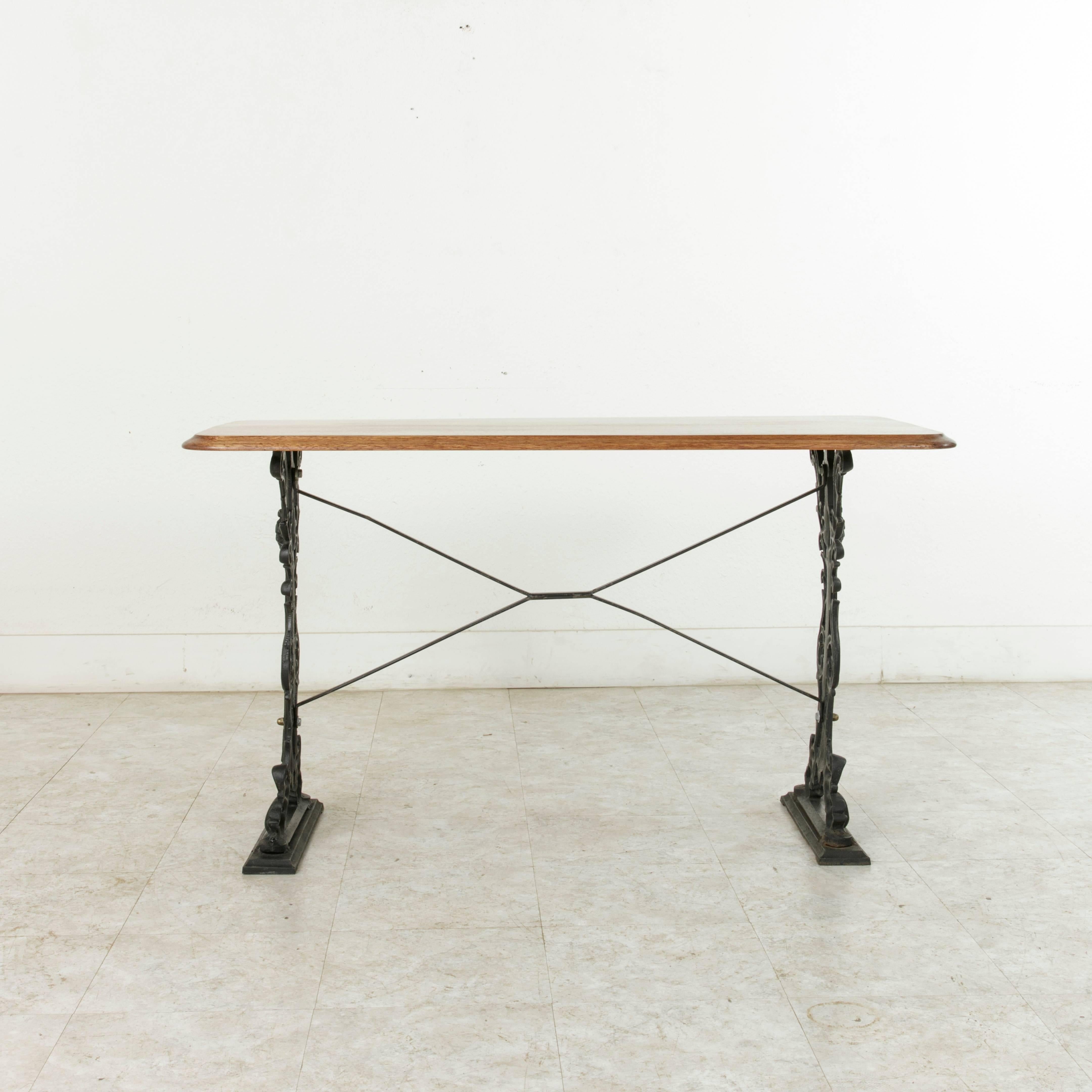 Early 20th Century French Paris Cast Iron Bistro Table or Writing Desk with Mahogany Top circa 1900