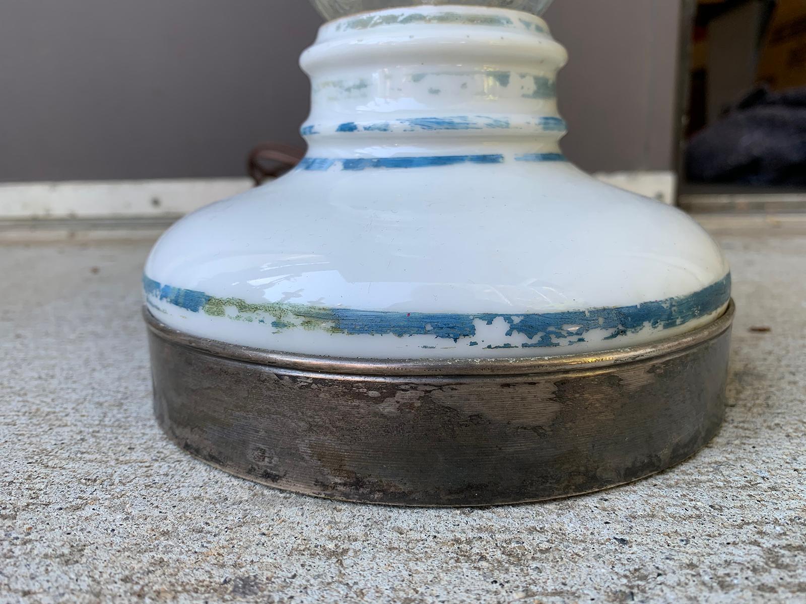French Paris Glass & Pewter Briet Brevete Seltzer Bottle as Lamp, Marked For Sale 3