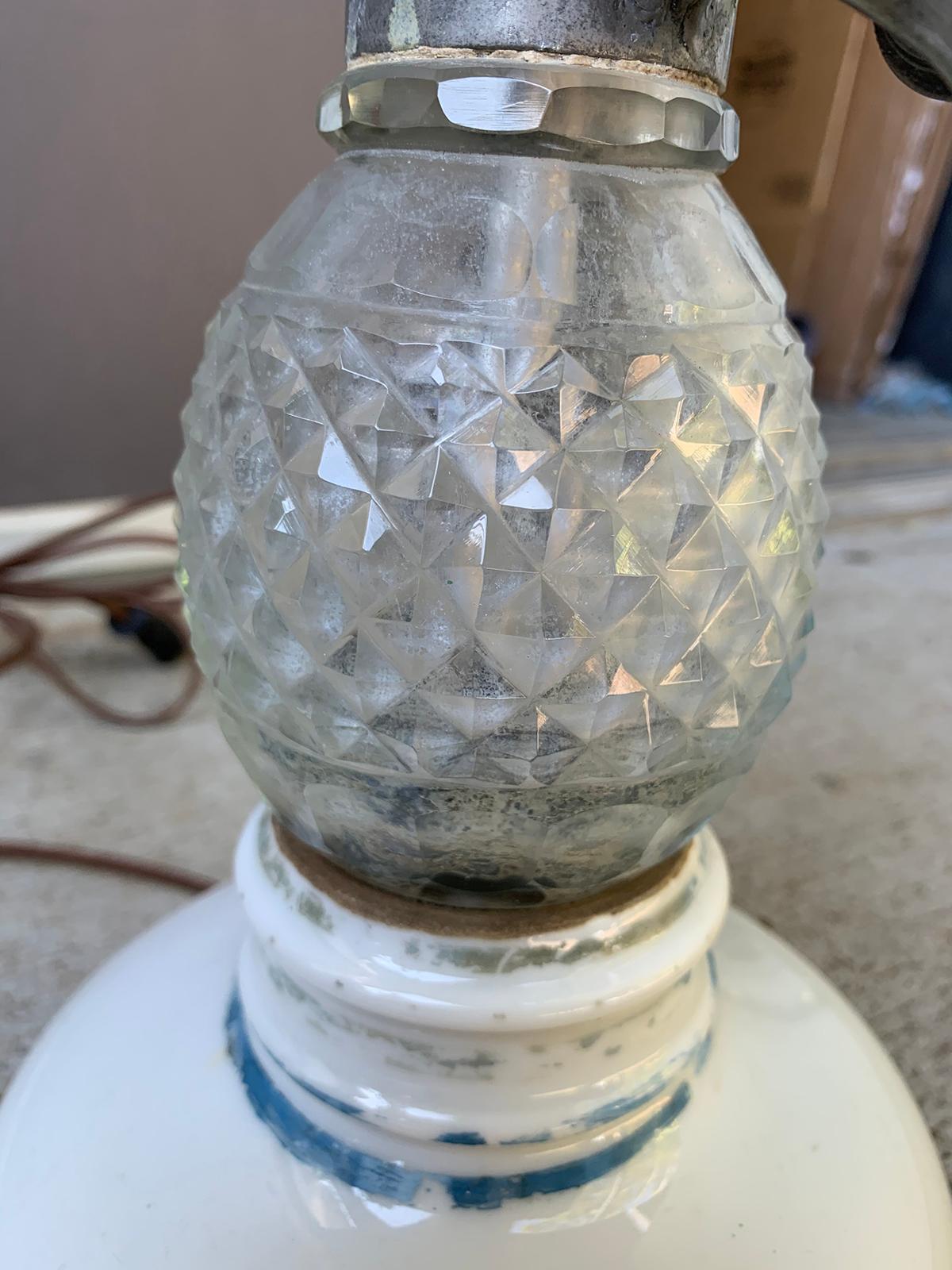 French Paris Glass & Pewter Briet Brevete Seltzer Bottle as Lamp, Marked For Sale 4