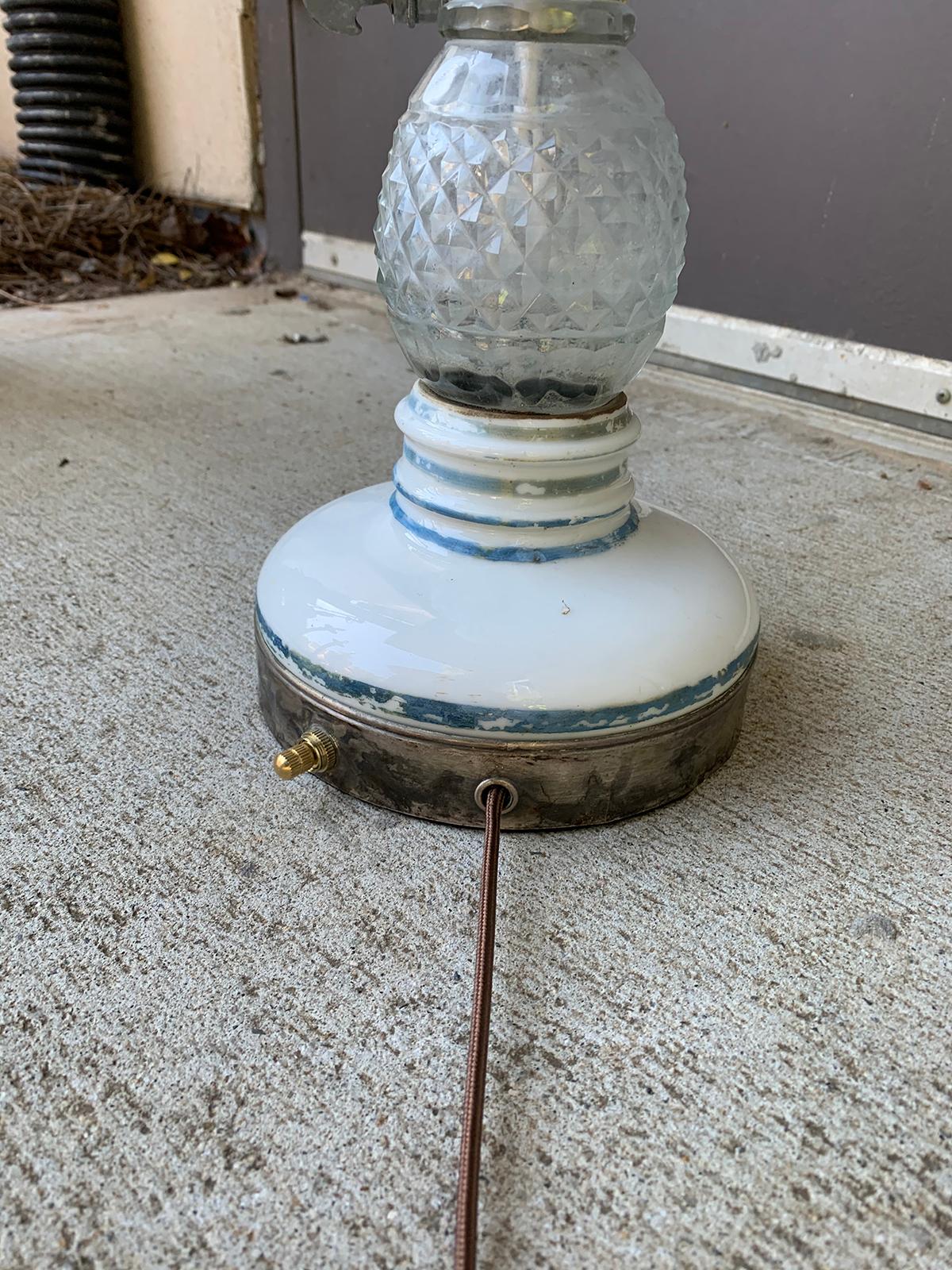 French Paris Glass & Pewter Briet Brevete Seltzer Bottle as Lamp, Marked For Sale 6