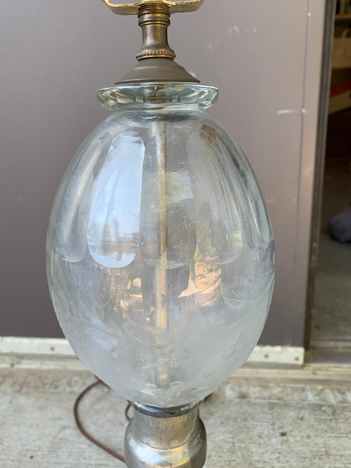 19th Century French Paris Glass & Pewter Briet Brevete Seltzer Bottle as Lamp, Marked For Sale