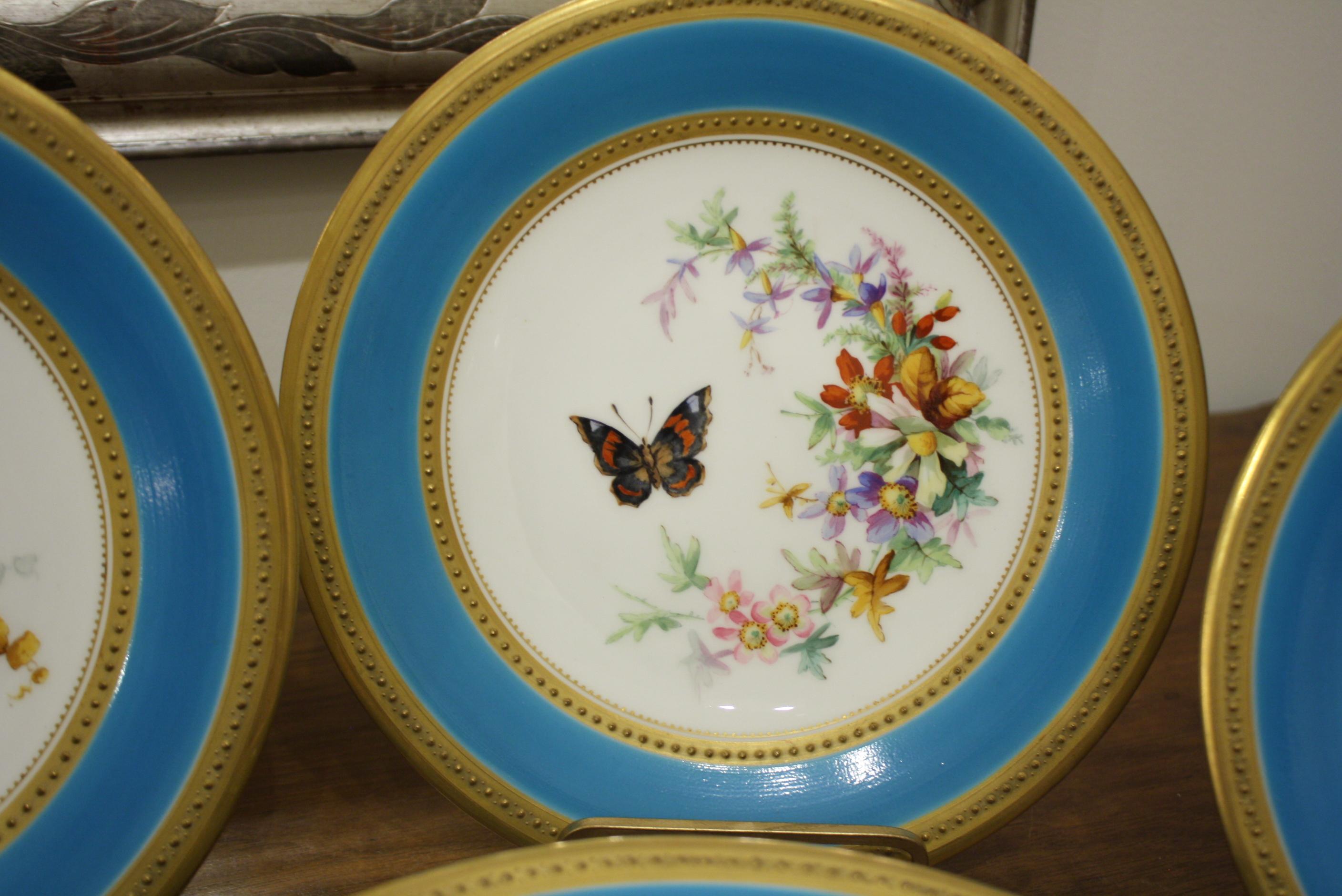 Minton Dessert Service with Butterflies and Flowers and Gold Rims For Sale 1