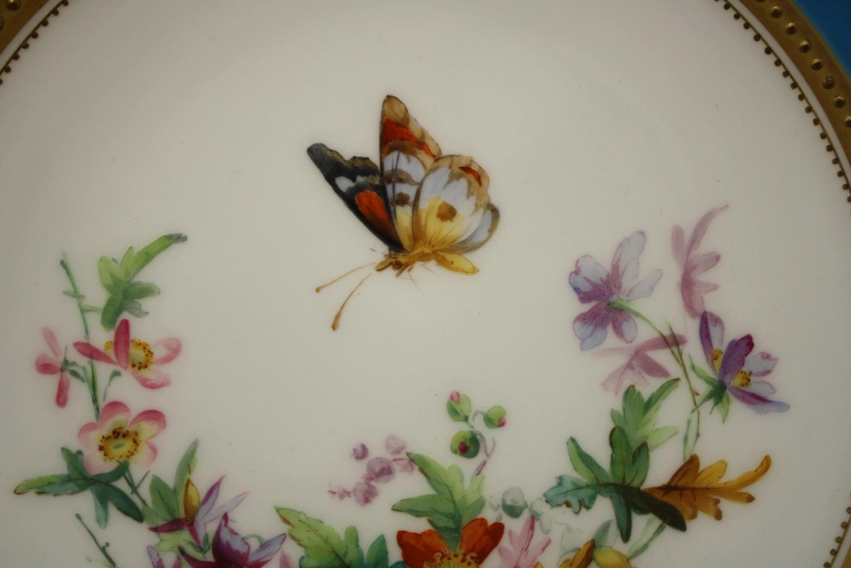 Minton Dessert Service with Butterflies and Flowers and Gold Rims For Sale 2