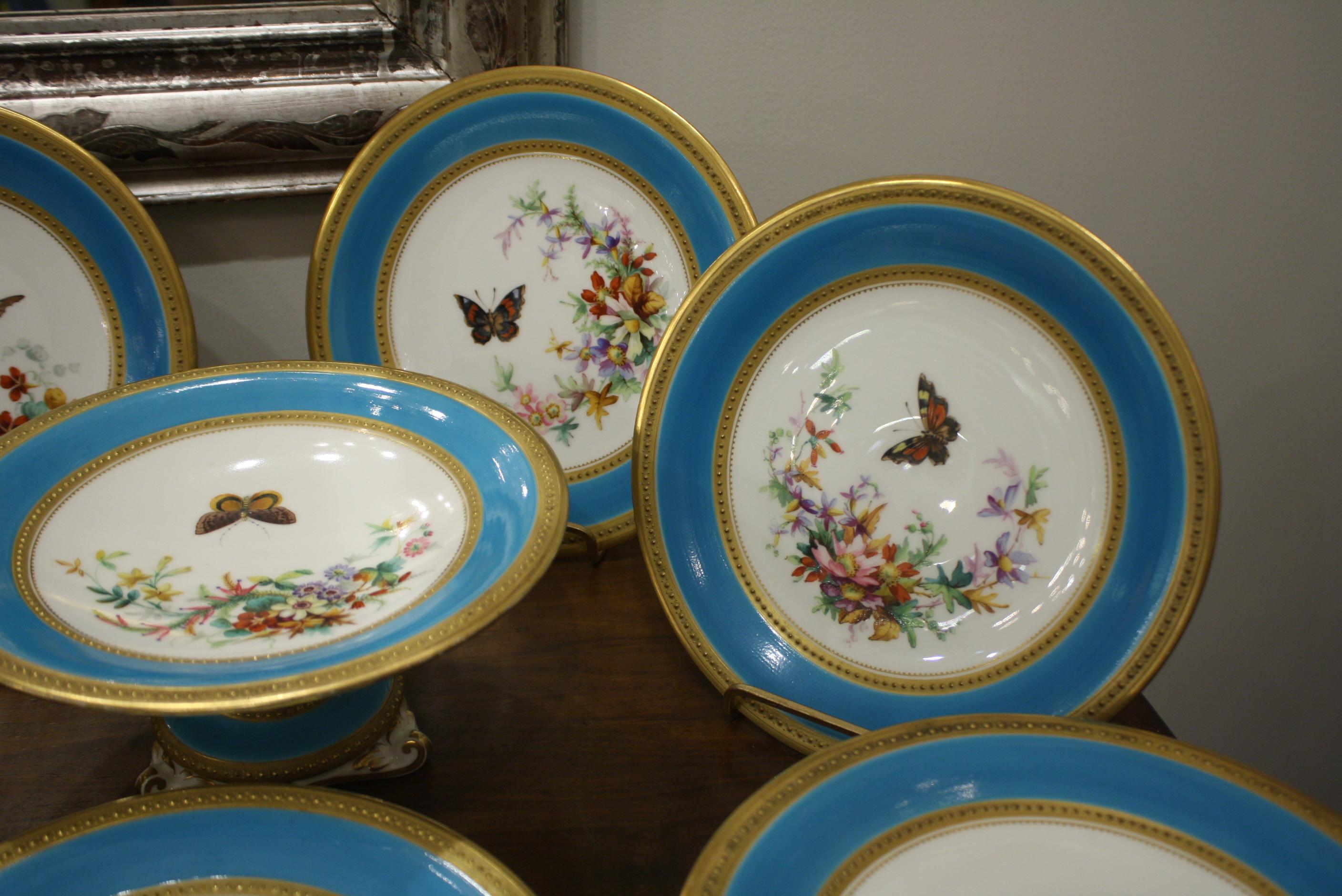 Inglese Servizio da dessert Minton con farfalle e fiori e bordi dorati in vendita