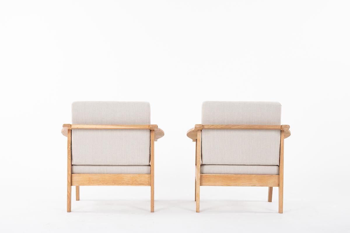 20th Century French Parisian Armchairs Oak and Natural Linen, 1950