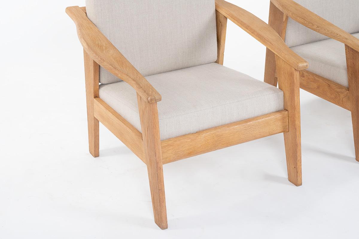 French Parisian Armchairs Oak and Natural Linen, 1950 1