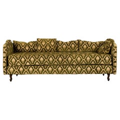 Vintage French Parisian Louis XV Style Daybed in Green Velvet Damask