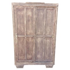 French Parisian Sliding-Door Armoire, Stripped Pine, 1940s