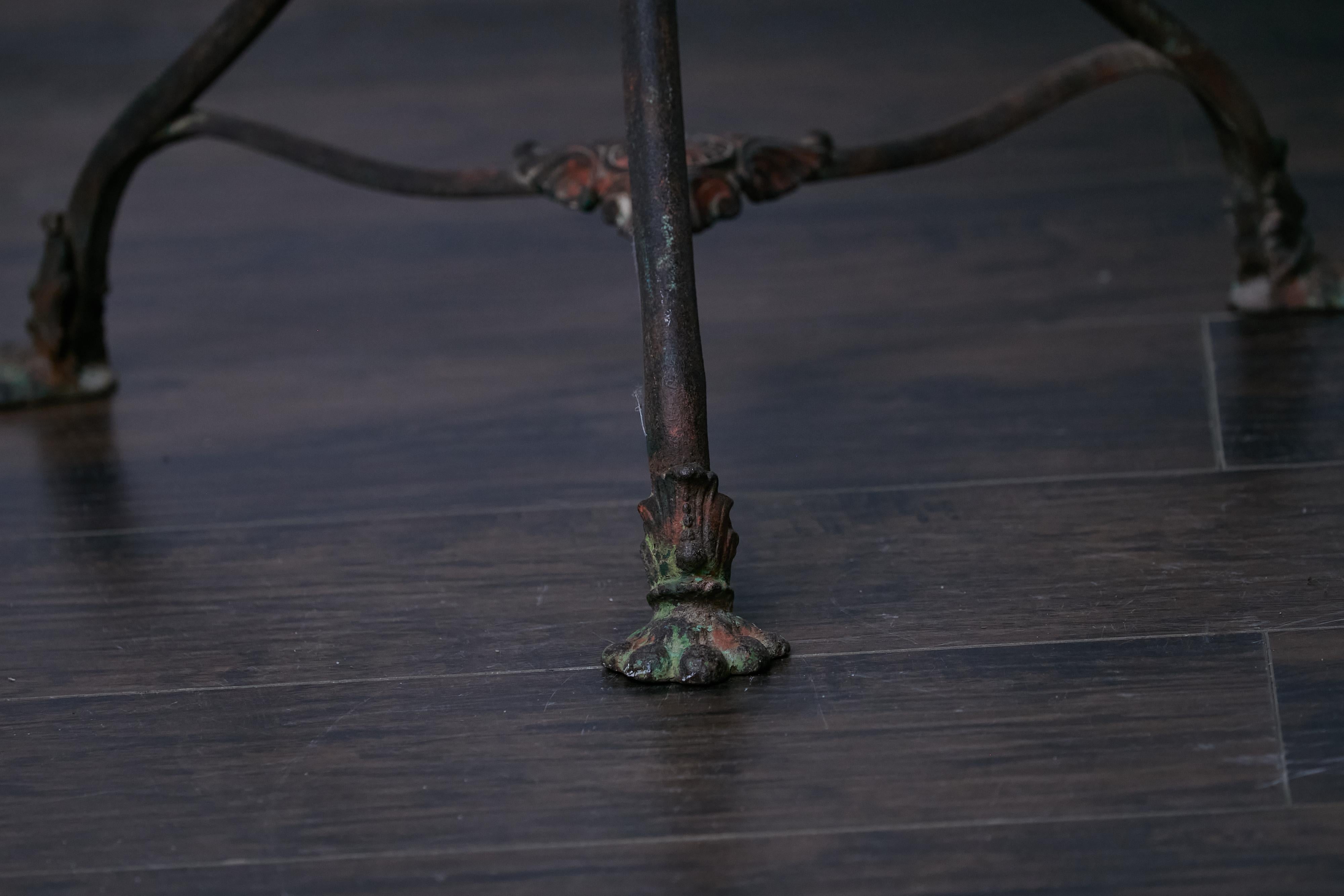 French Parisian Turn of the Century Iron Table with Round Top and Tripod Base 7