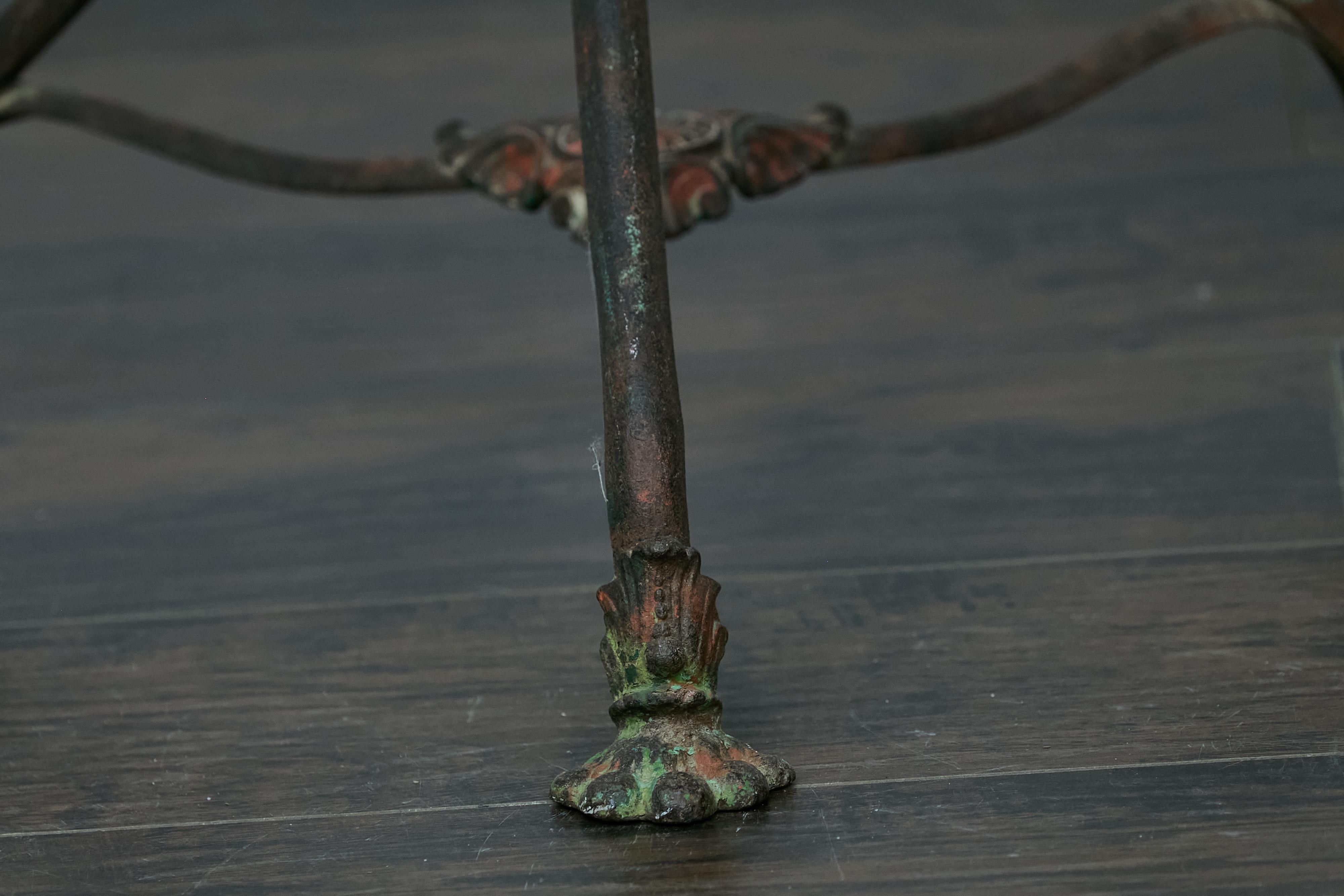 French Parisian Turn of the Century Iron Table with Round Top and Tripod Base 8