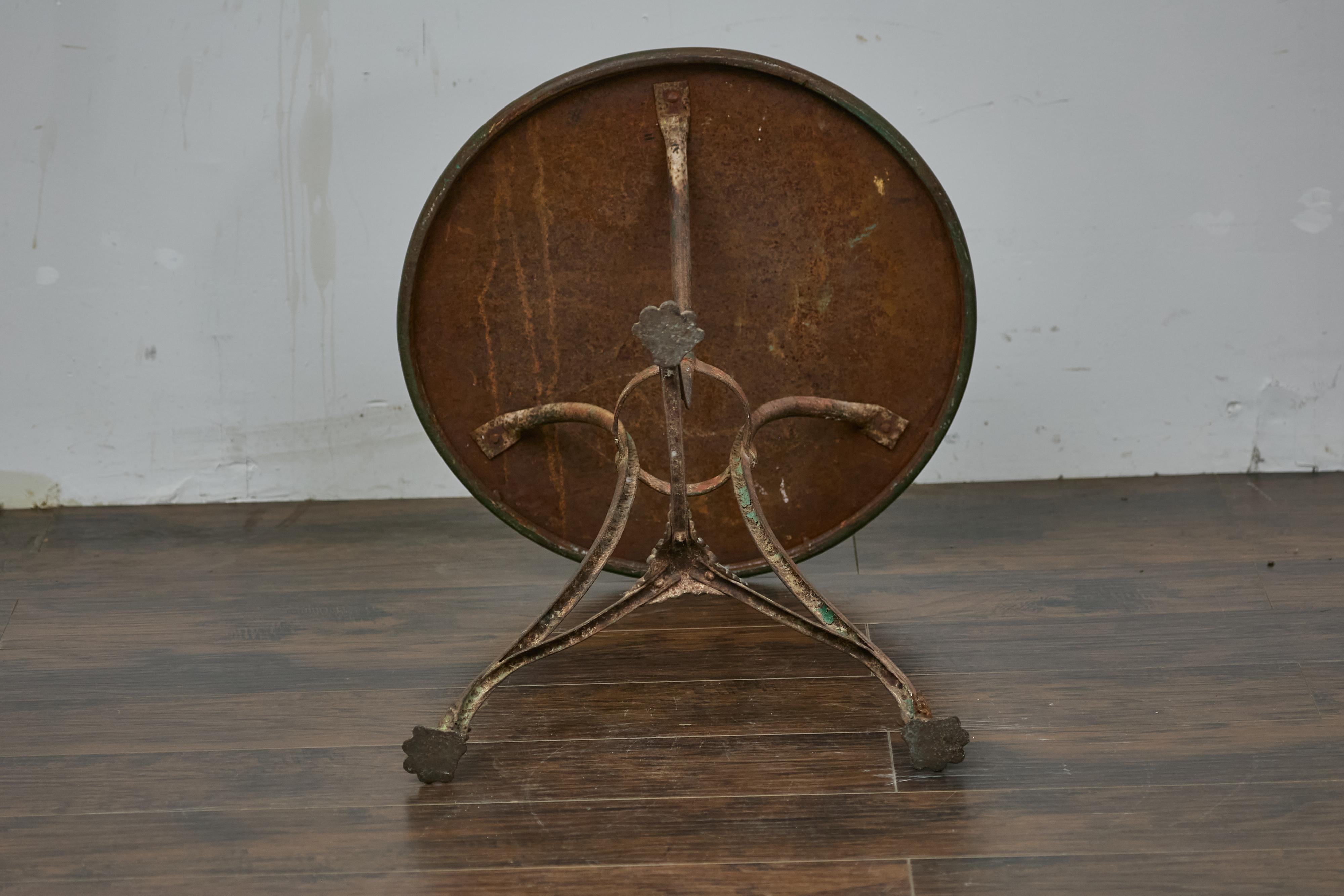 French Parisian Turn of the Century Iron Table with Round Top and Tripod Base 10