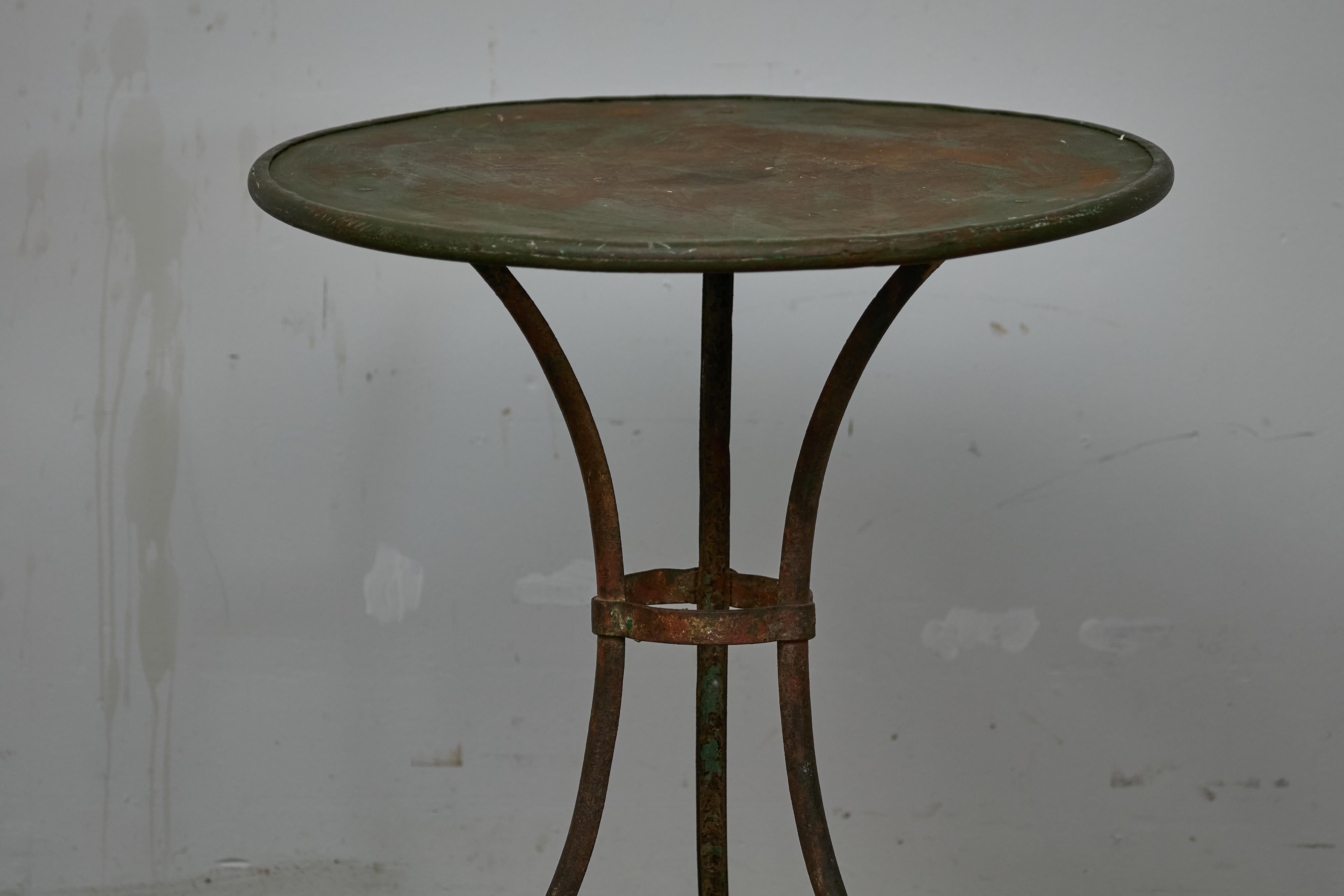 French Parisian Turn of the Century Iron Table with Round Top and Tripod Base In Good Condition In Atlanta, GA