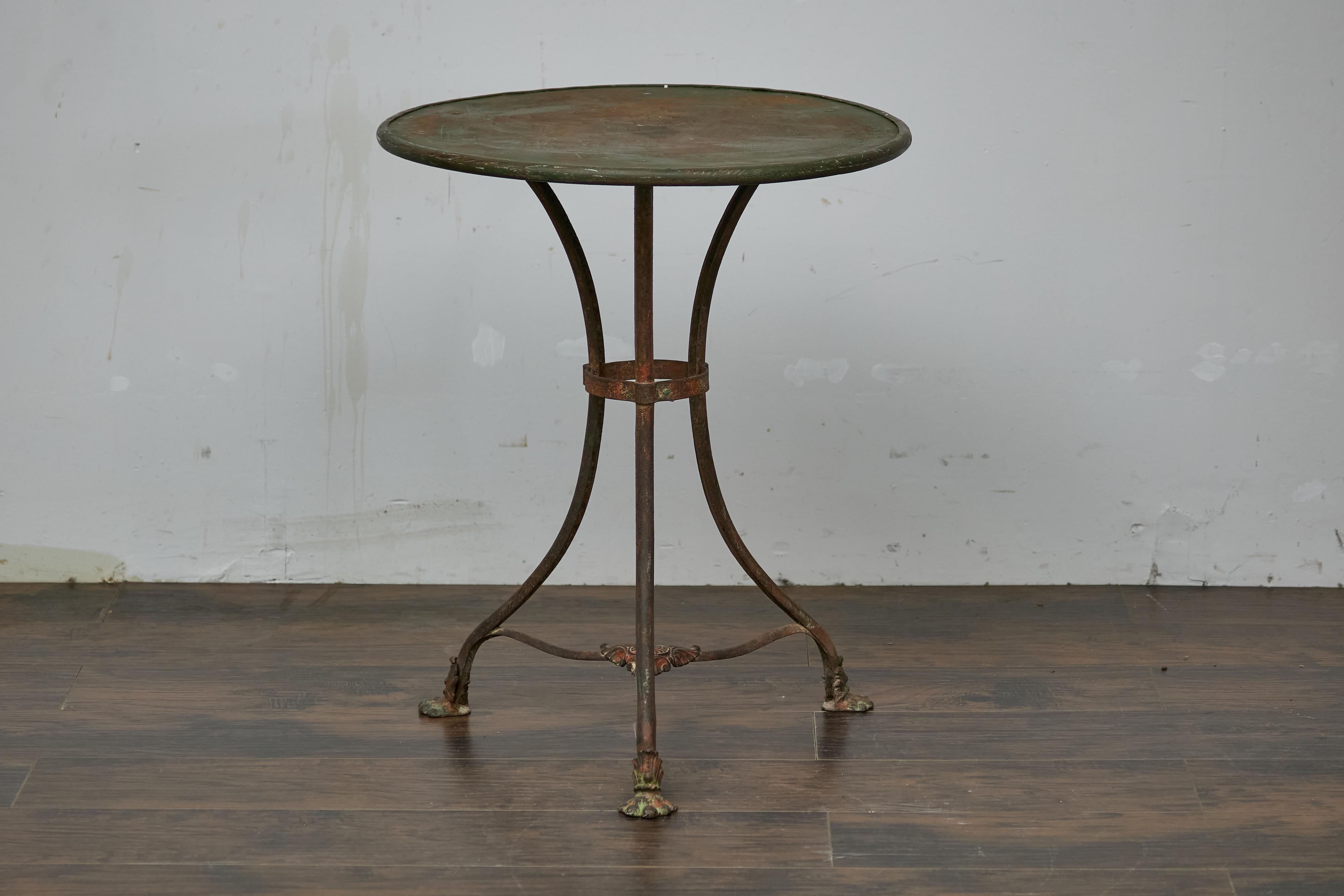 20th Century French Parisian Turn of the Century Iron Table with Round Top and Tripod Base